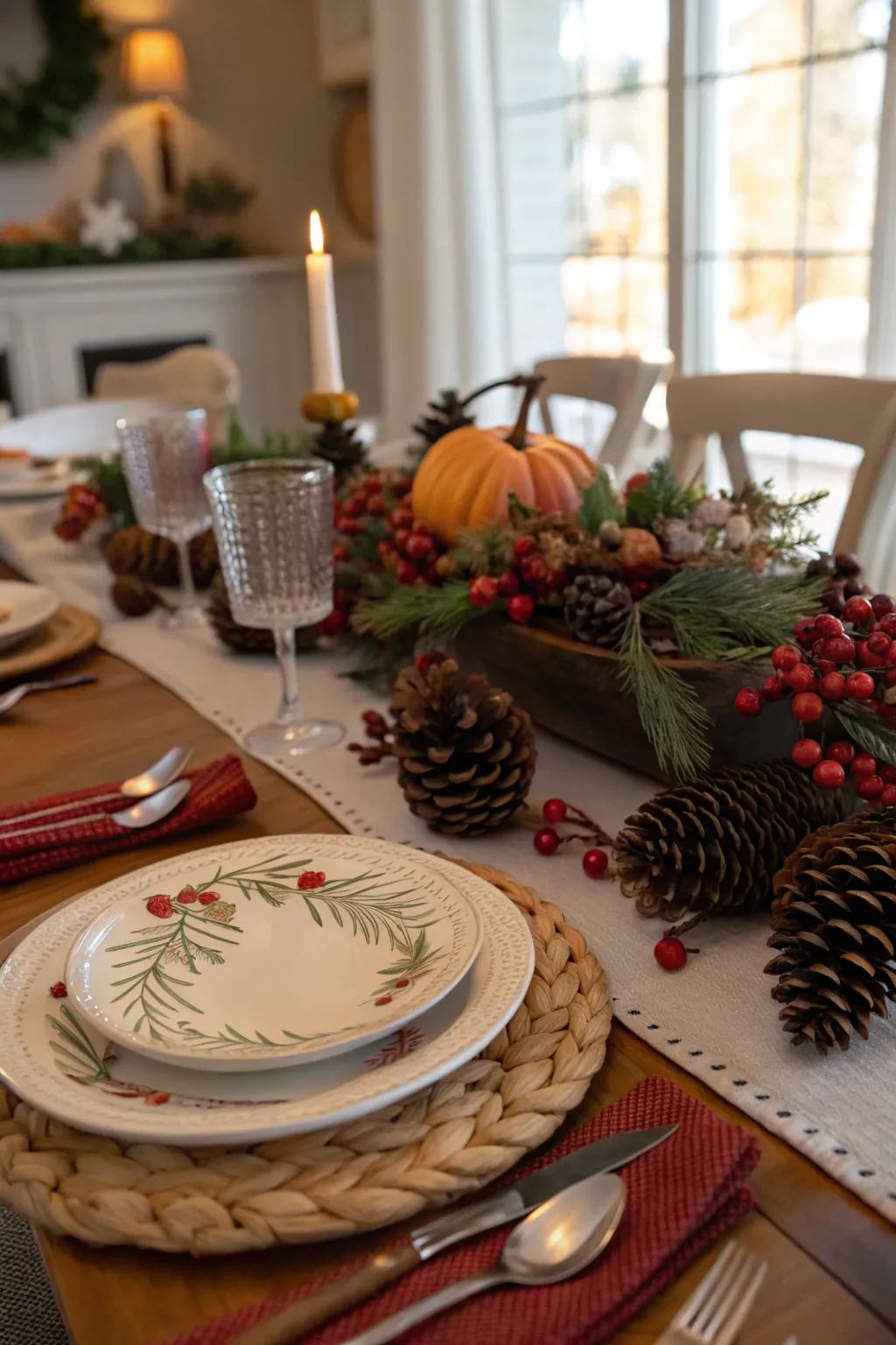 Natural elements add a rustic charm to your table.