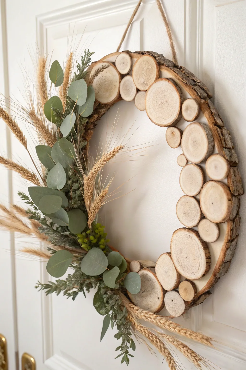 Embrace rustic elegance with this DIY wood slice wreath, a perfect blend of nature and minimalism.