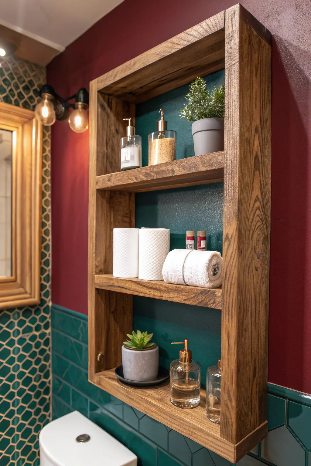 Elevate your bathroom storage with stylish DIY wooden shelves!