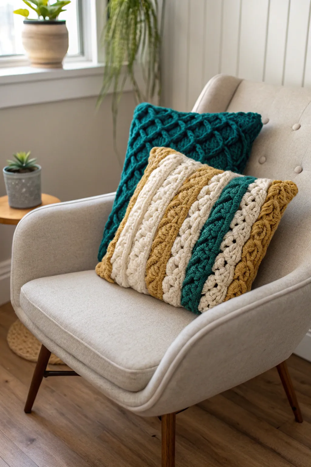 Add a touch of handmade elegance to your space with a chunky yarn crochet pillow. Perfect for cozy corners.