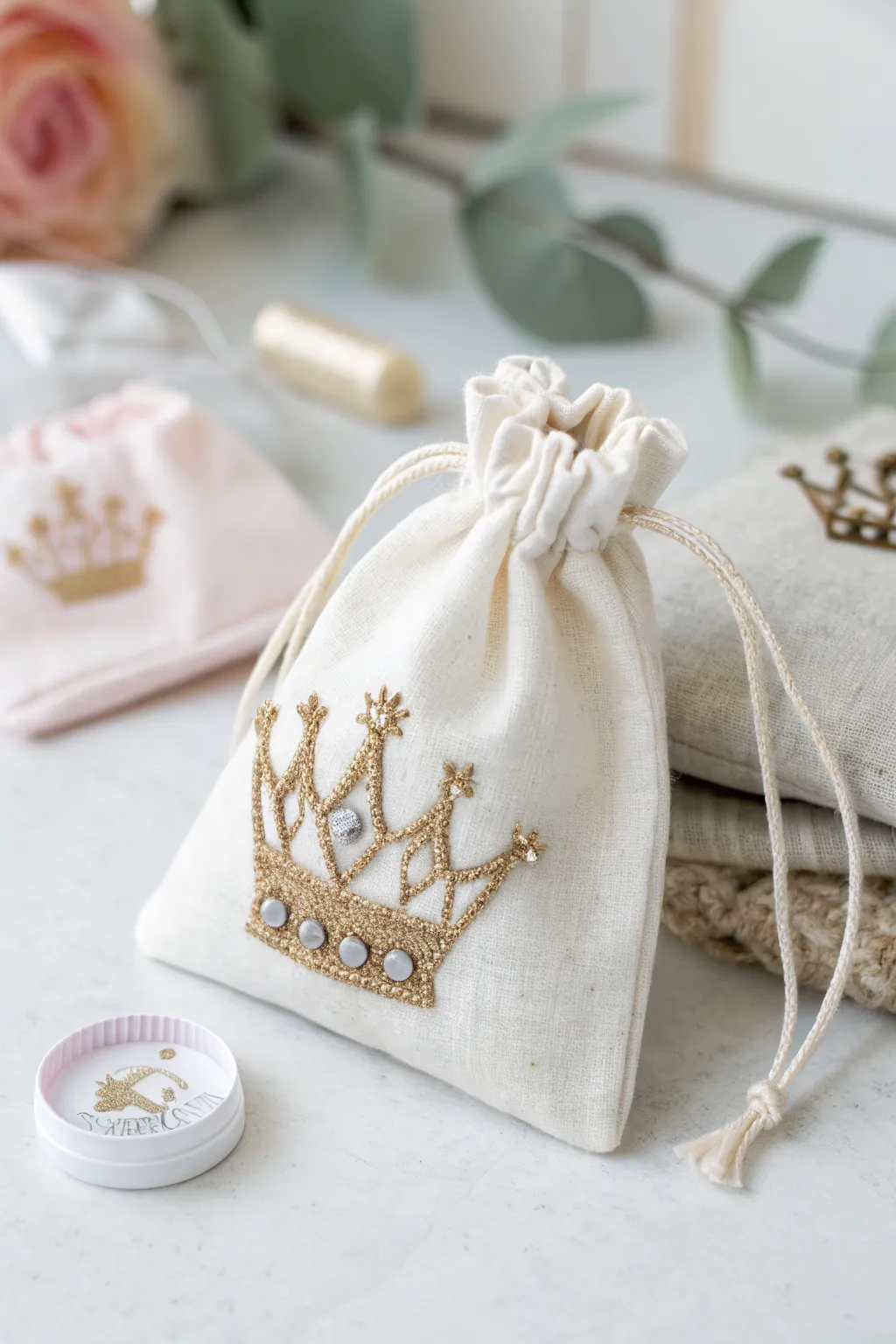Transform a simple bag into a royal treasure with a charming miniature crown embellishment. Perfect for little fairy princes and princesses.