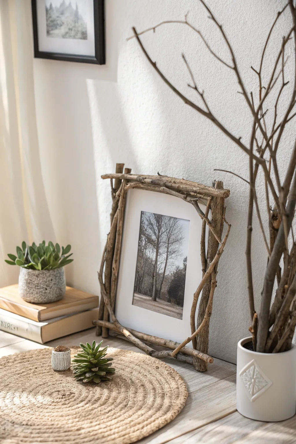 Embrace nature's touch with a rustic twig frame, blending simplicity and elegance.