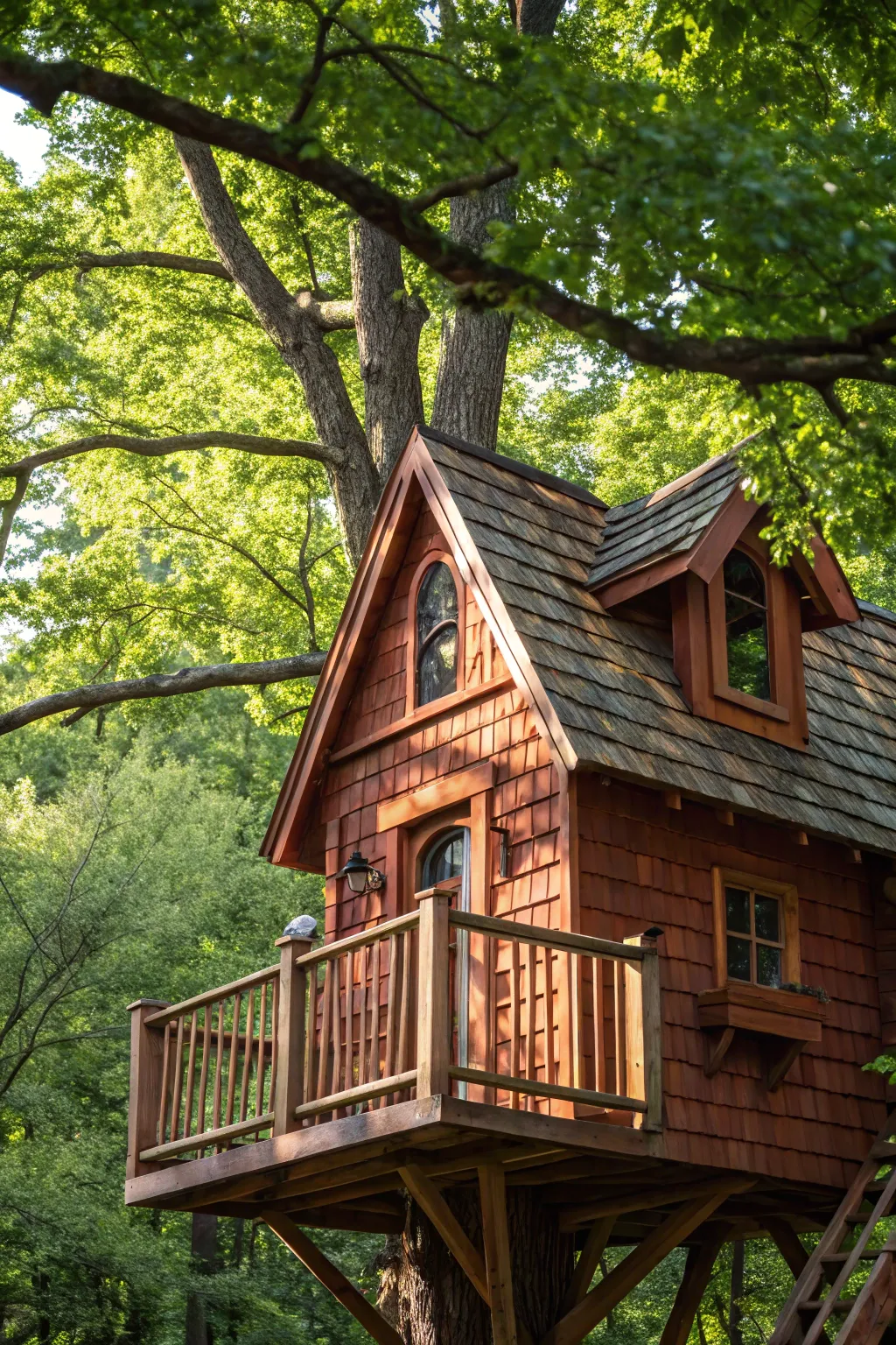 Escape to your woodland fairytale with a handcrafted cedar tree house that celebrates rustic charm and skilled craftsmanship.