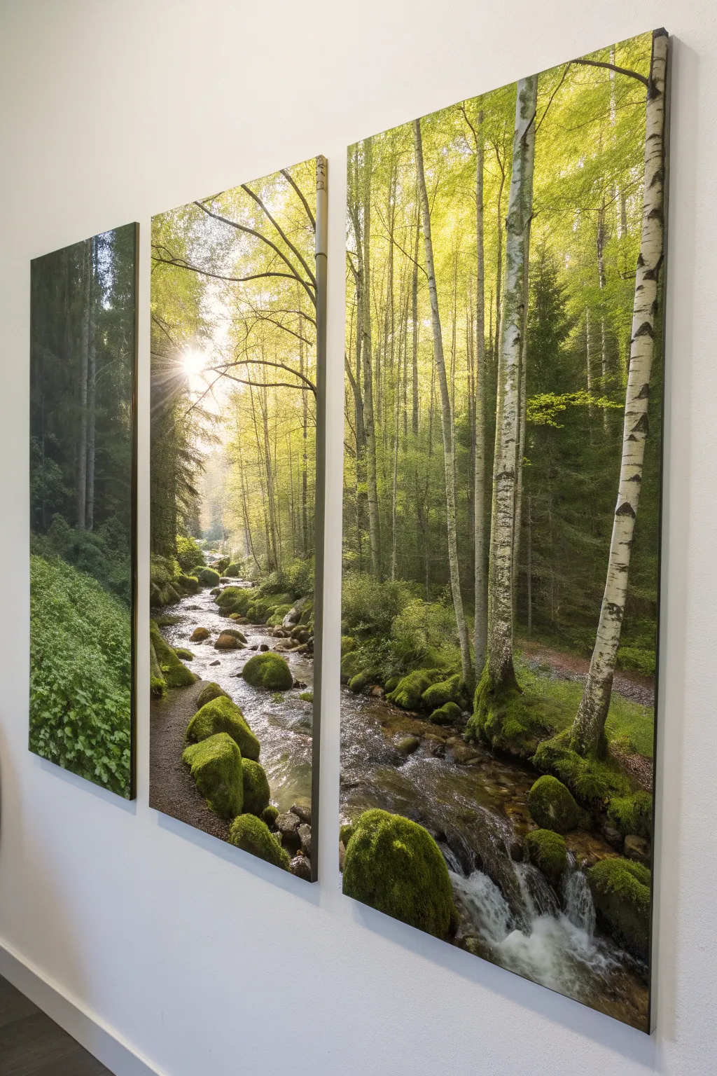 Embrace tranquility with this nature-inspired triptych, where simplicity meets the serene beauty of the forest.