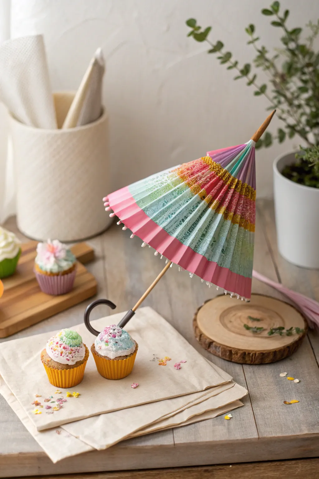 Transform rainy days into a burst of color with whimsical cupcake liner umbrellas!