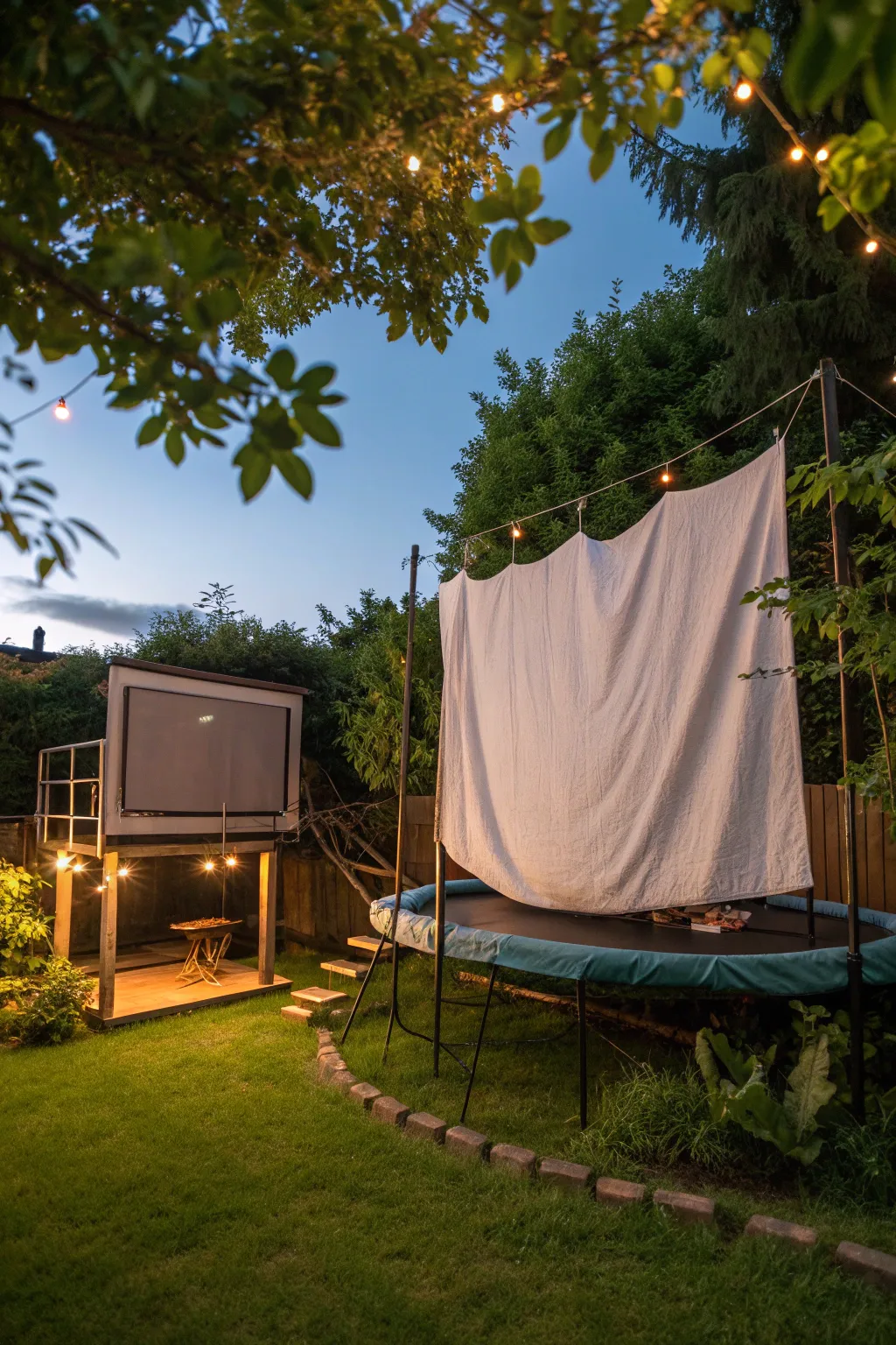 Transform your trampoline into a stunning outdoor movie haven—perfect for a magical night under the stars!