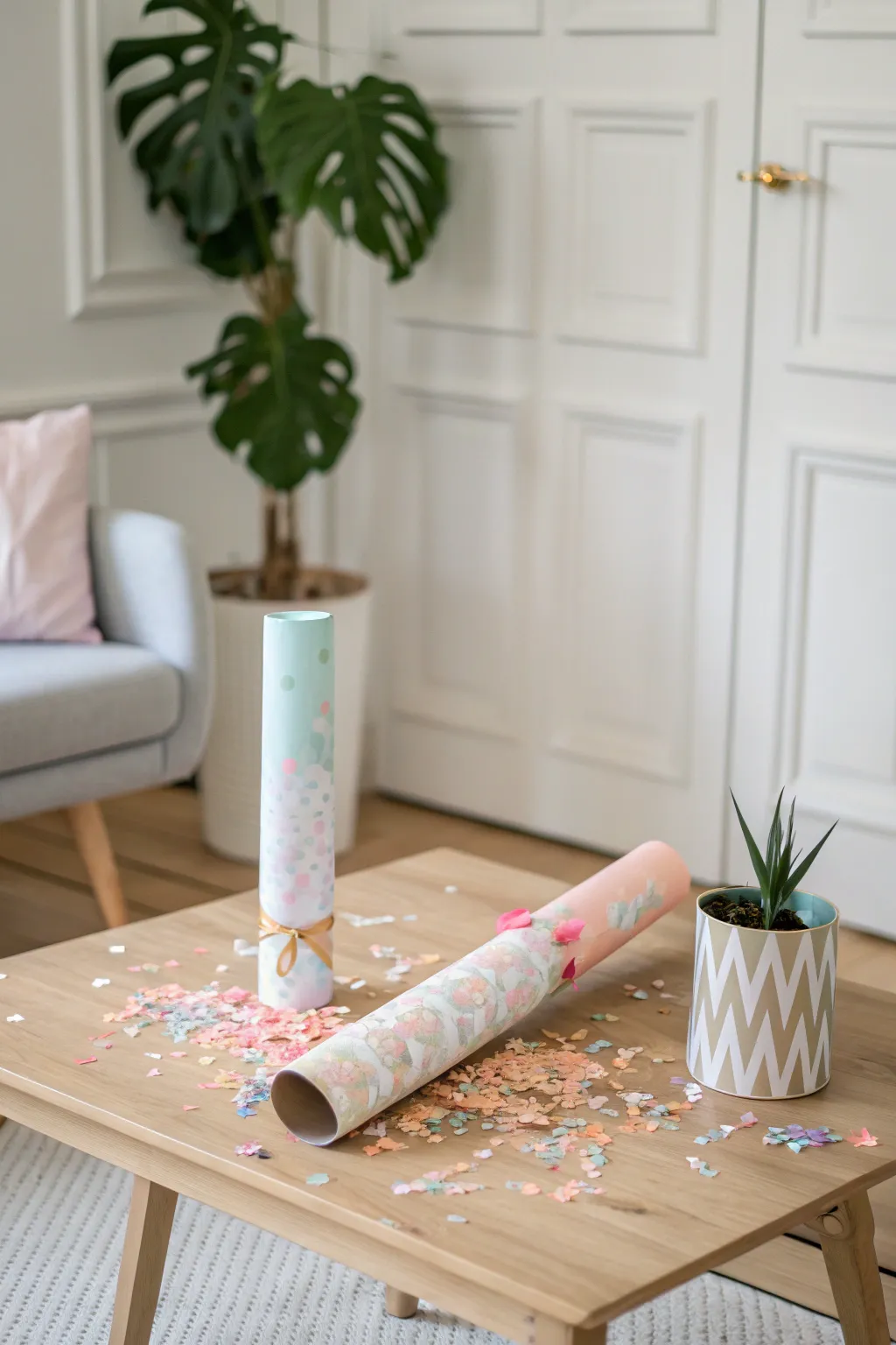 Unleash the joy with a touch of boho elegance - the perfect confetti cannon for your gender reveal celebration.