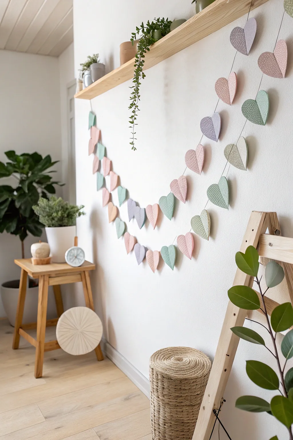 Add a touch of handcrafted elegance to your space with a charming paper heart garland.