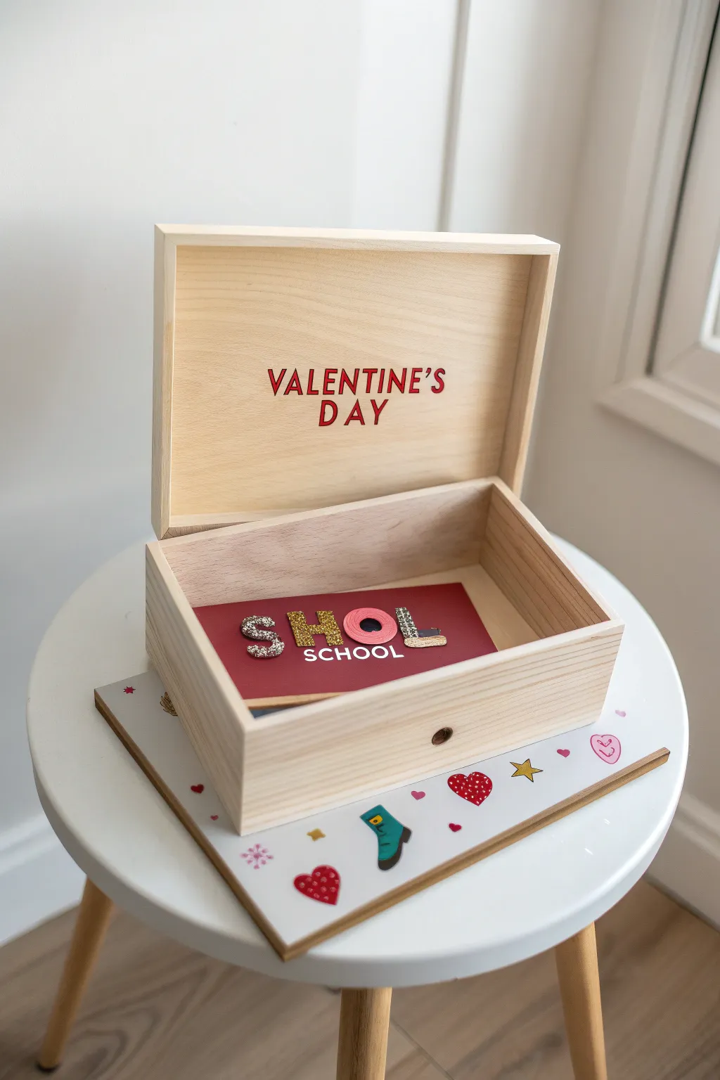 Crafted with love: A personalized Valentine's shoe box that shines with simplicity and style.