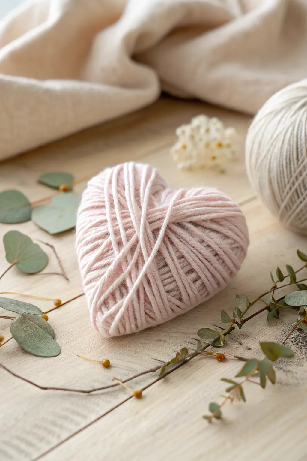 Craft a cozy touch with DIY yarn-wrapped hearts for your Valentine's decor.