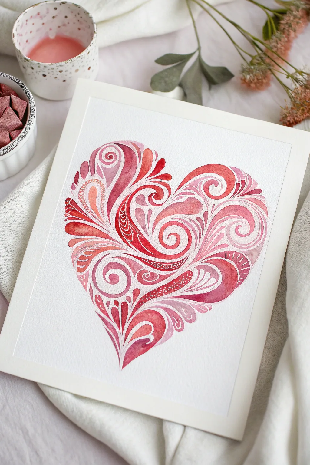 Embrace the elegance of abstract heart patterns in watercolor, where simplicity meets a touch of Boho charm.
