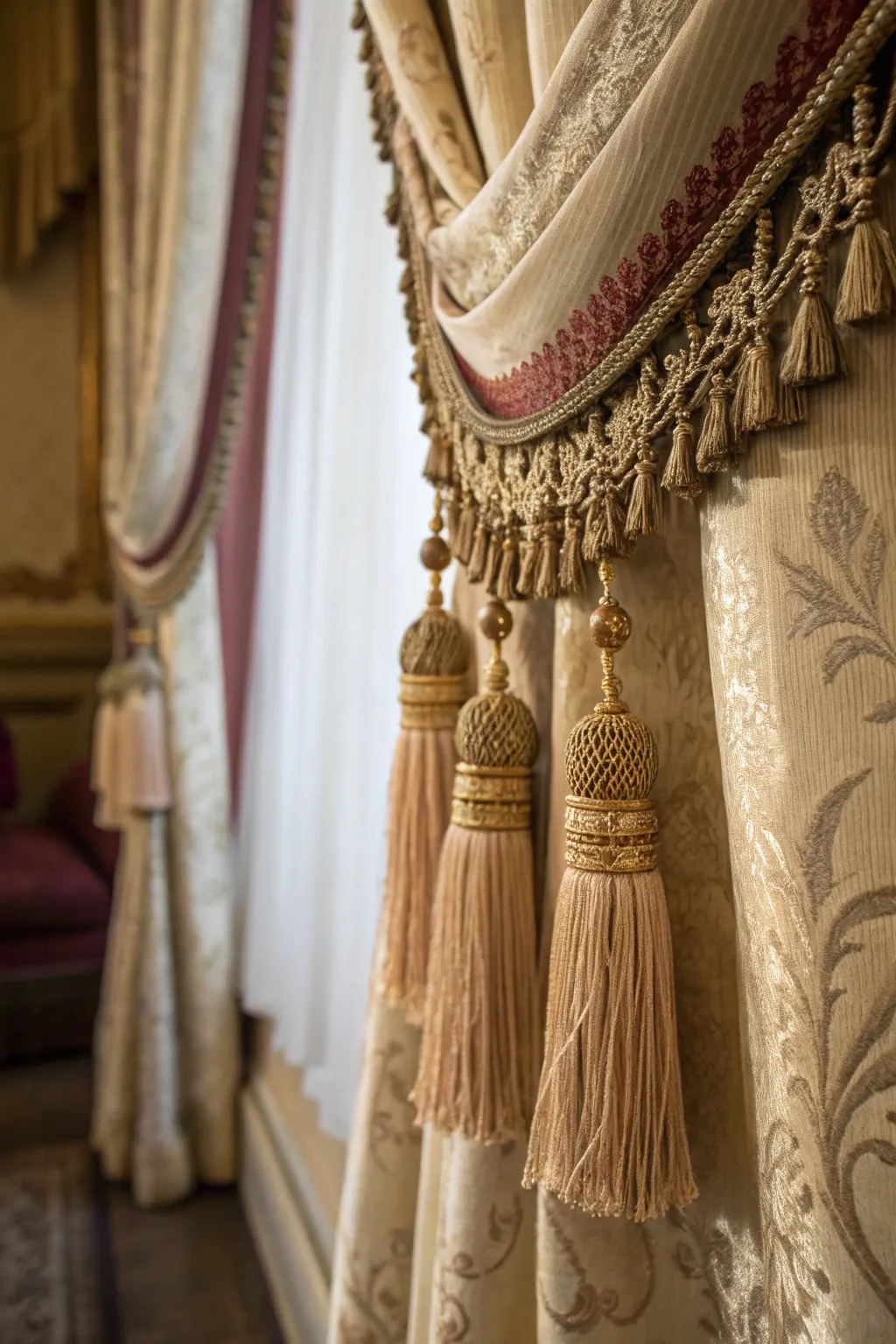 Tassels and trims add Victorian flair and elegance.