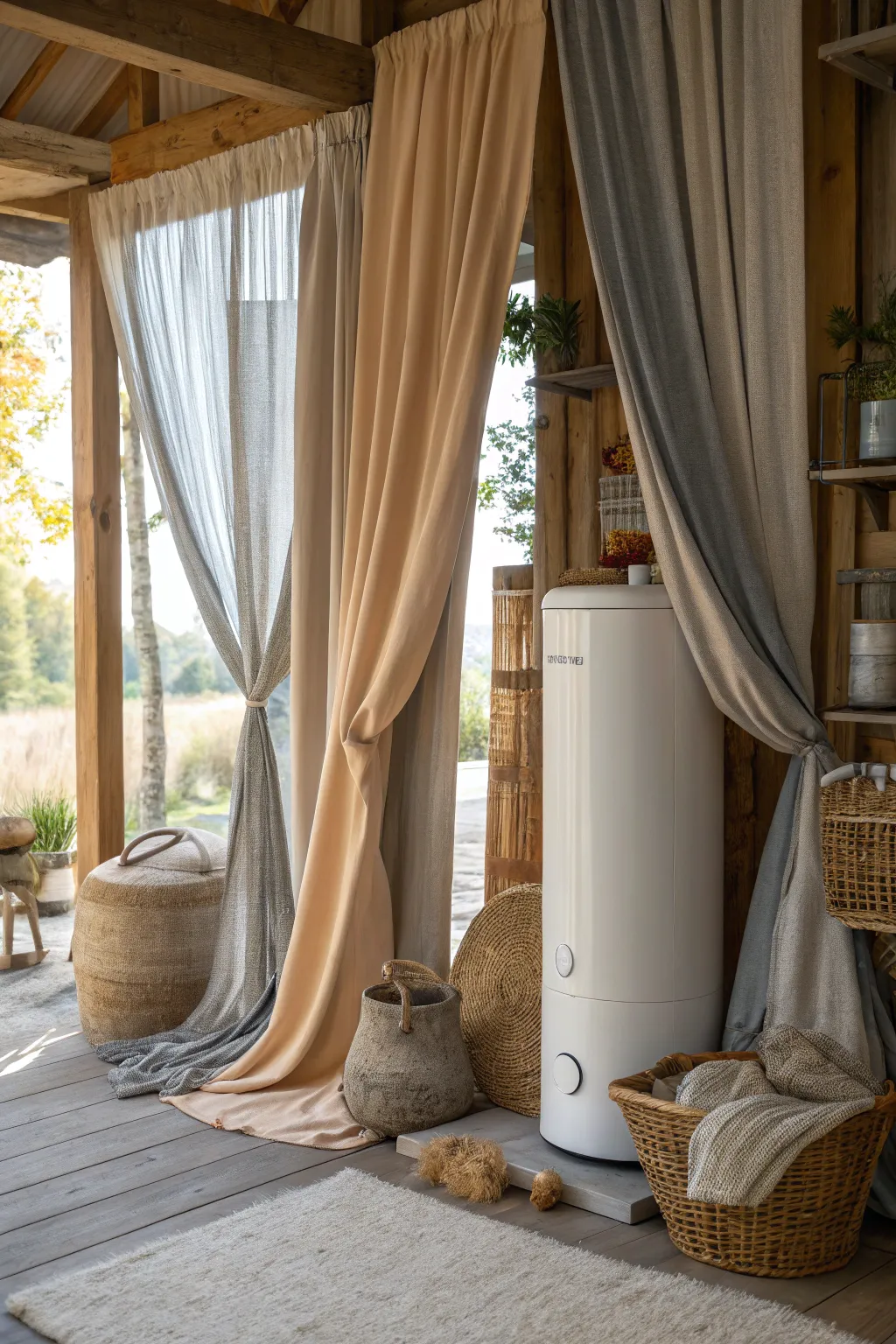 Fabric curtains add a splash of color and texture, making your utility space cozy and inviting. 🌿 #HomeImprovement #InteriorDesign