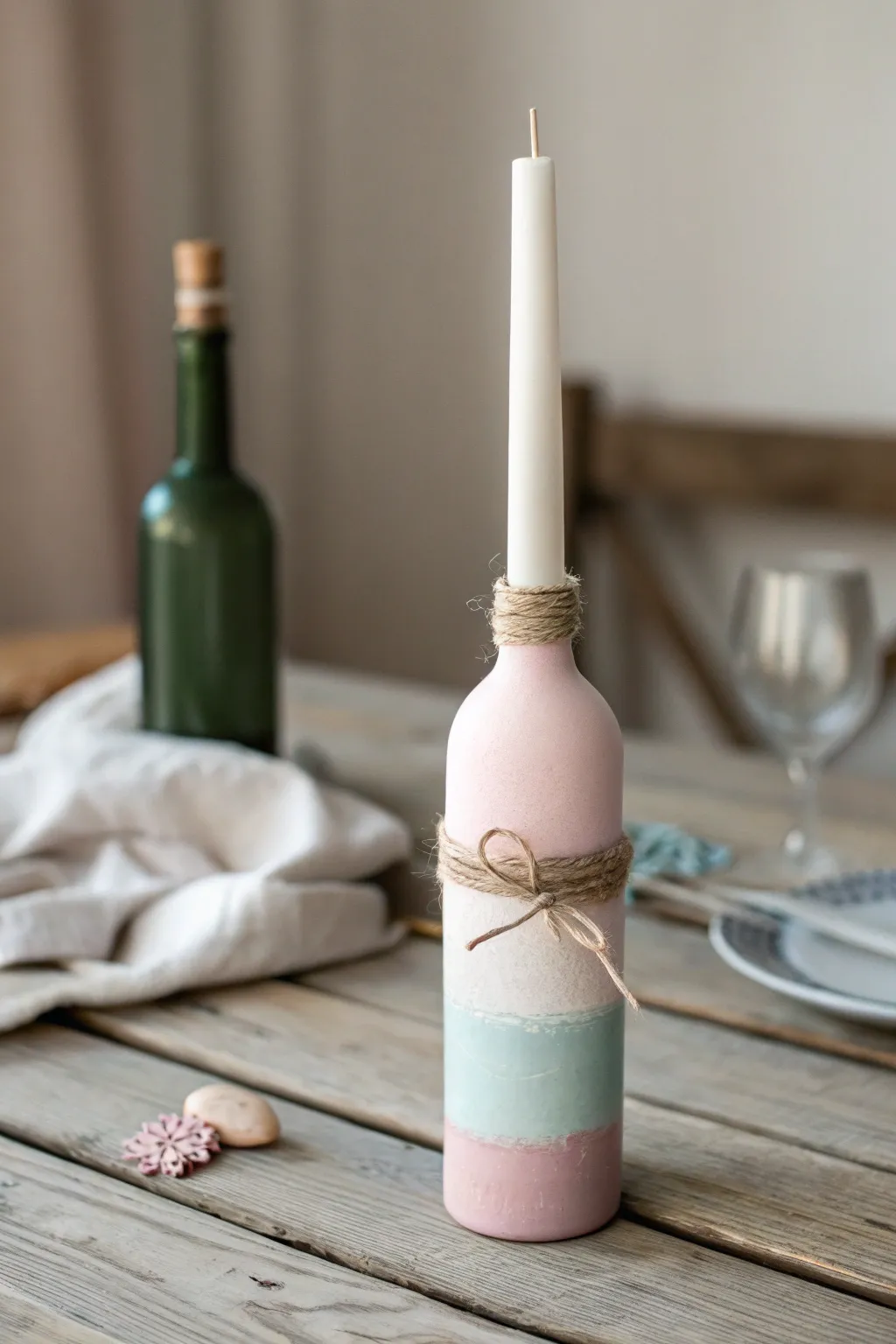 Elevate your wedding decor with DIY painted wine bottle centerpieces, blending minimalist elegance and Boho charm.