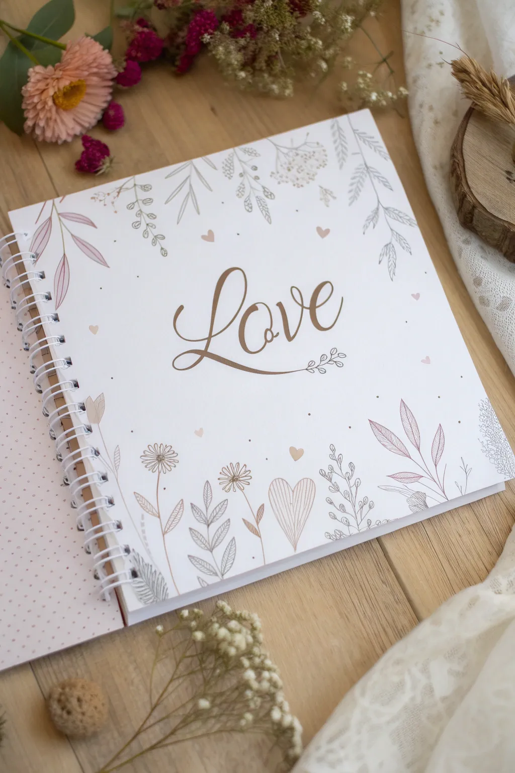 Capture the essence of 'Love' with elegant calligraphy in your wedding scrapbook.