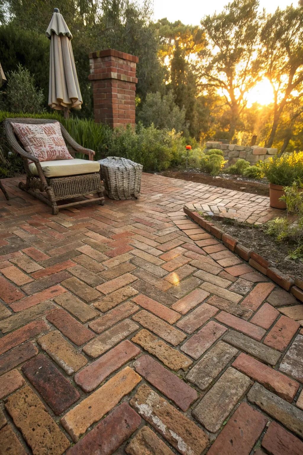 Transform your space with timeless charm: a rustic brick patio perfect for unwinding.