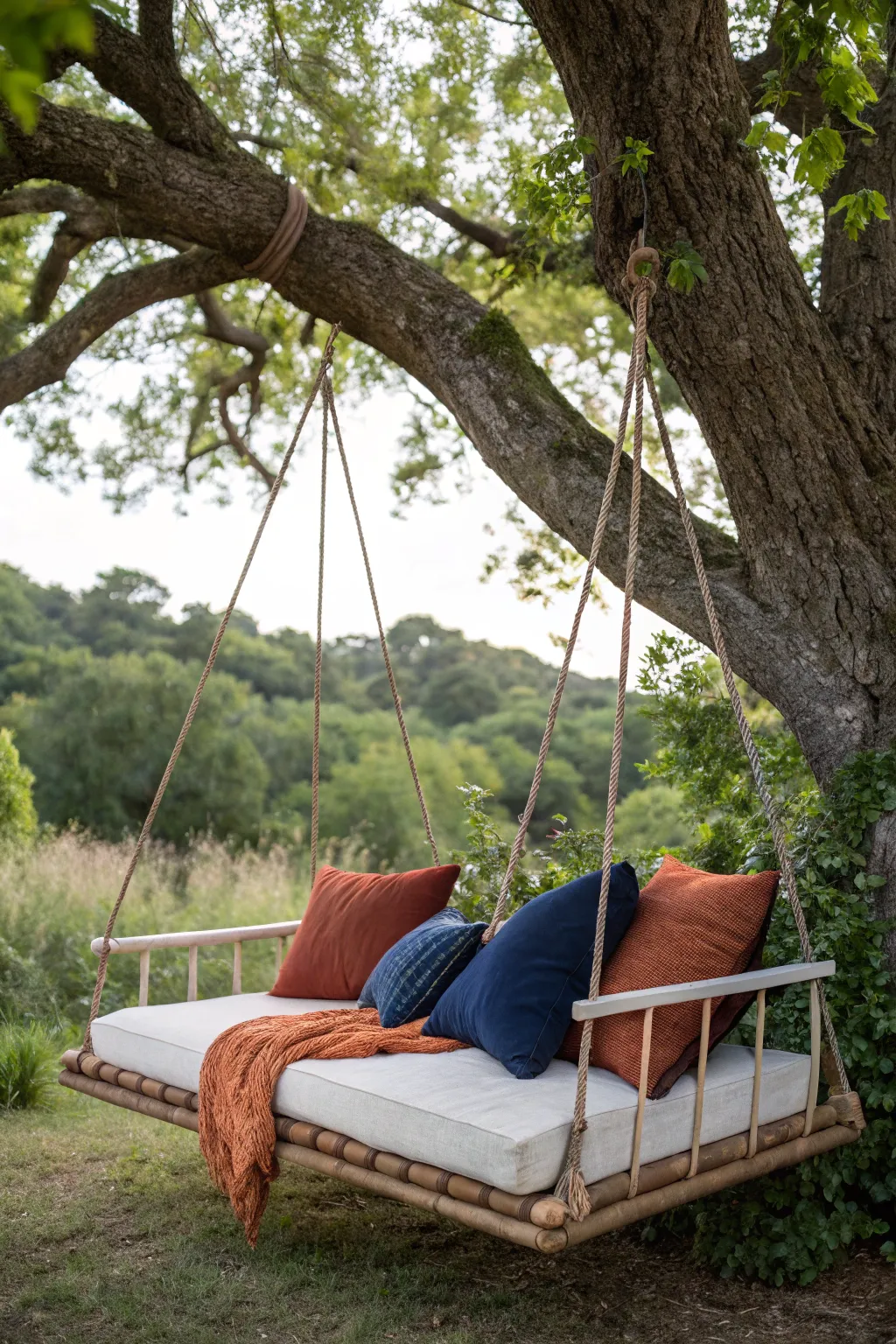 Transform your trampoline into a stunning hanging daybed for the perfect outdoor retreat.