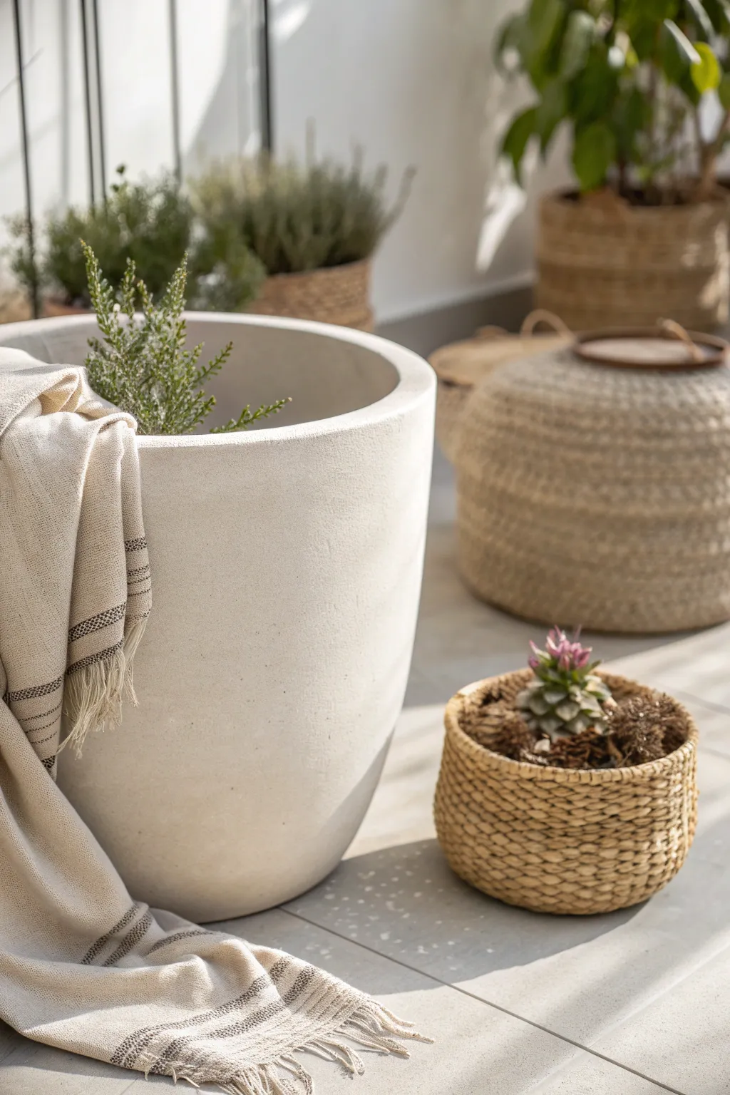 Elevate your planter game with the subtle elegance of landscape fabric.