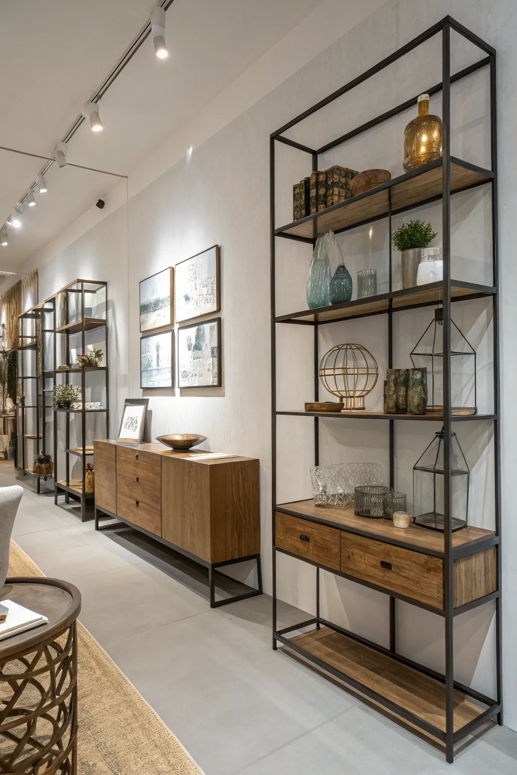 Mixing materials adds a striking contrast to your white walls.