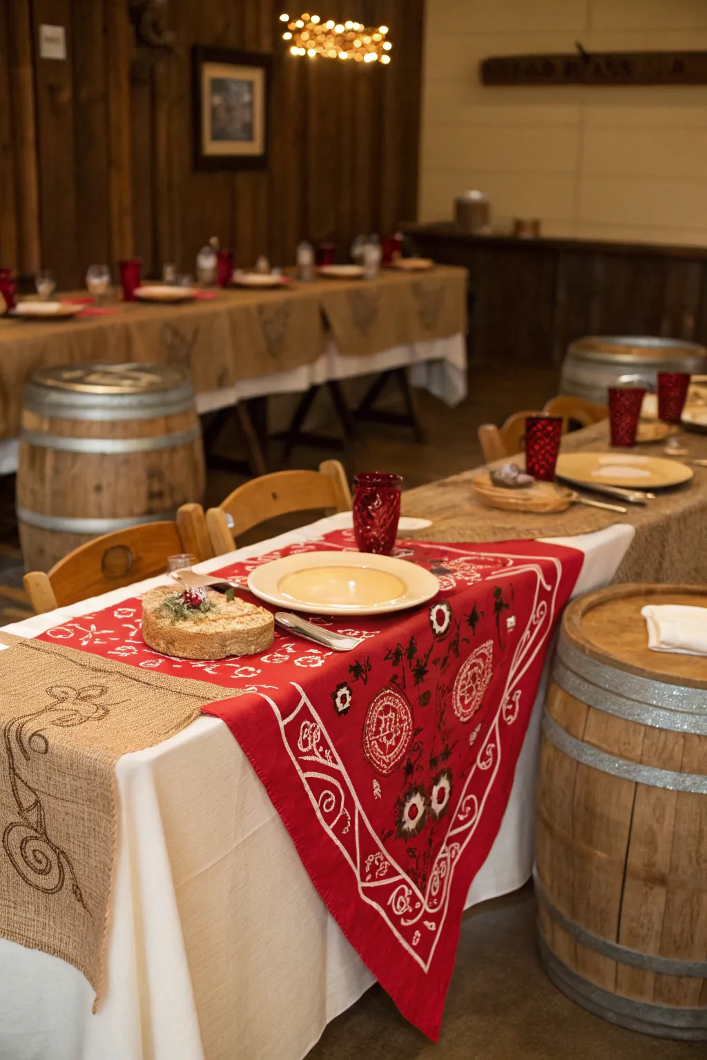 Rustic table settings complete the Western look.