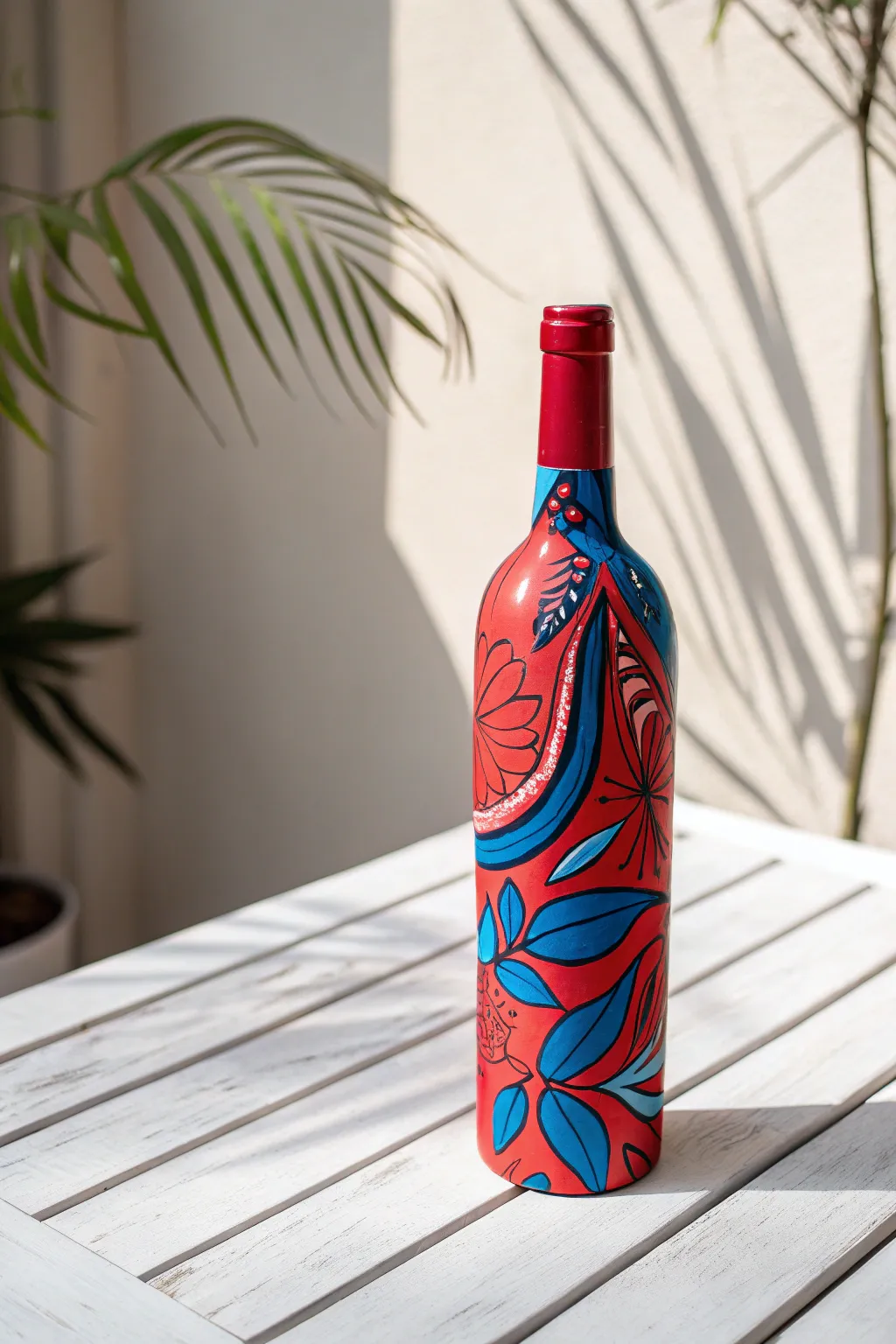 Transform your decor with a splash of color—vibrant painted wine bottles as art pieces!