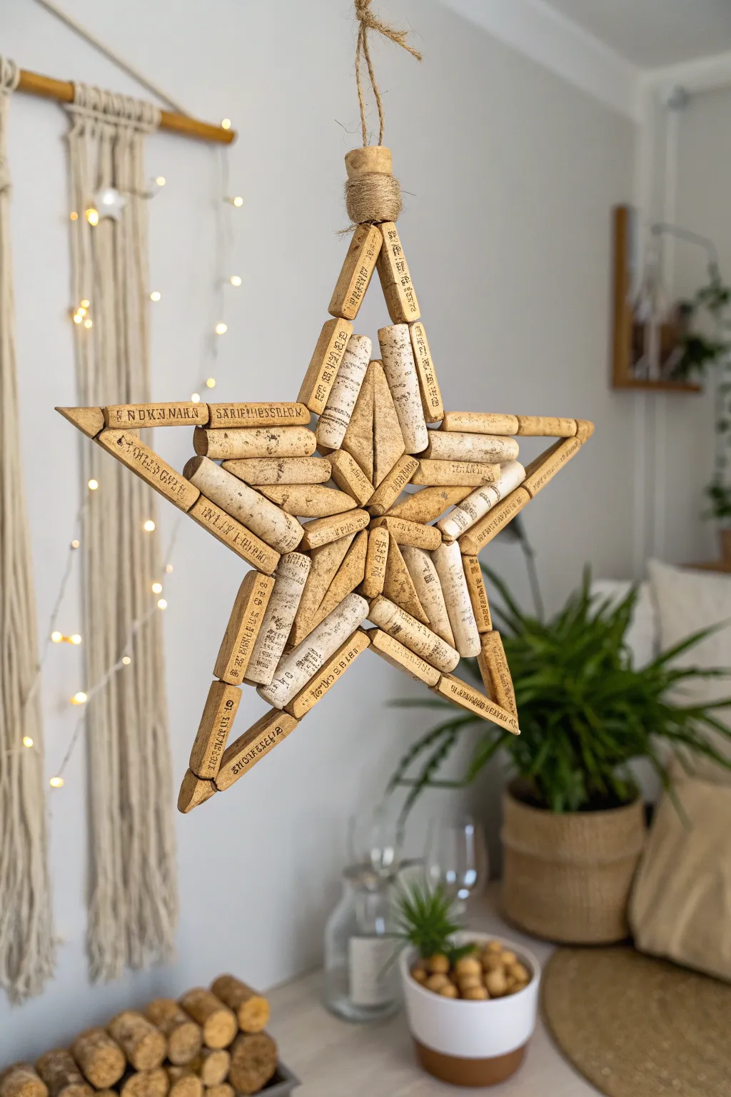 Add a touch of sparkle to your space with this chic wine cork star ornament!