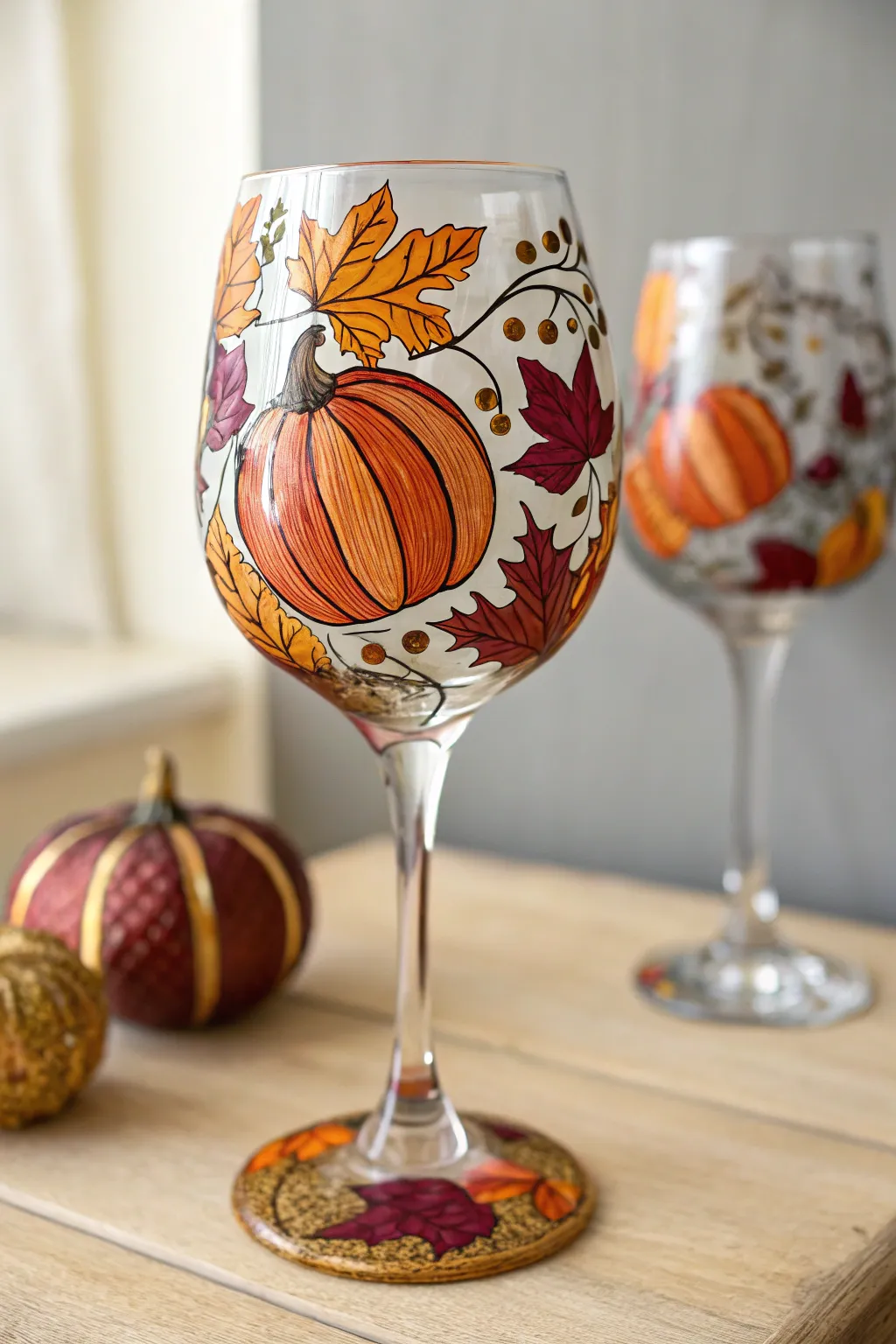 Sip in style this season with our beautifully painted autumn wine glasses.