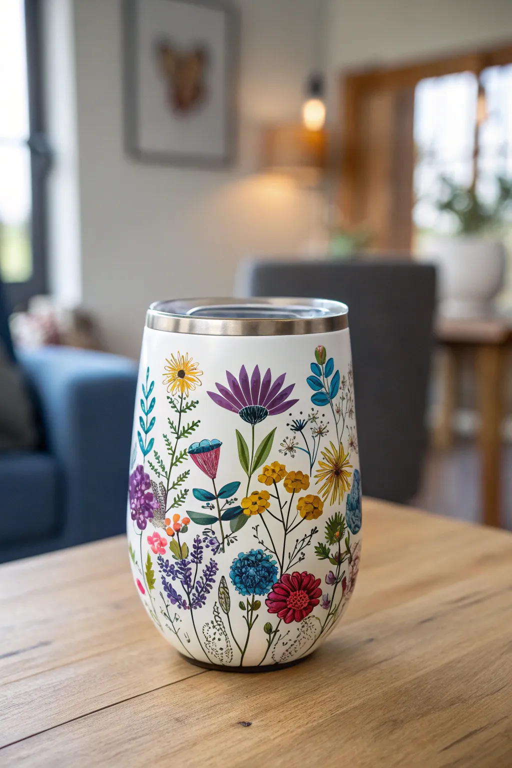 Embrace the timeless elegance of floral designs with this handcrafted wine tumbler, a perfect blend of simplicity and bold beauty.