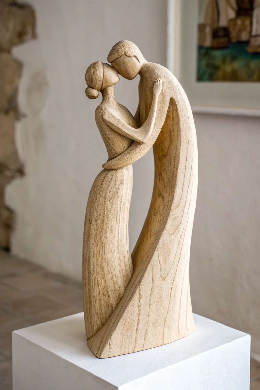 Celebrate your love story with a handcrafted wooden couple sculpture, where simplicity meets elegance.