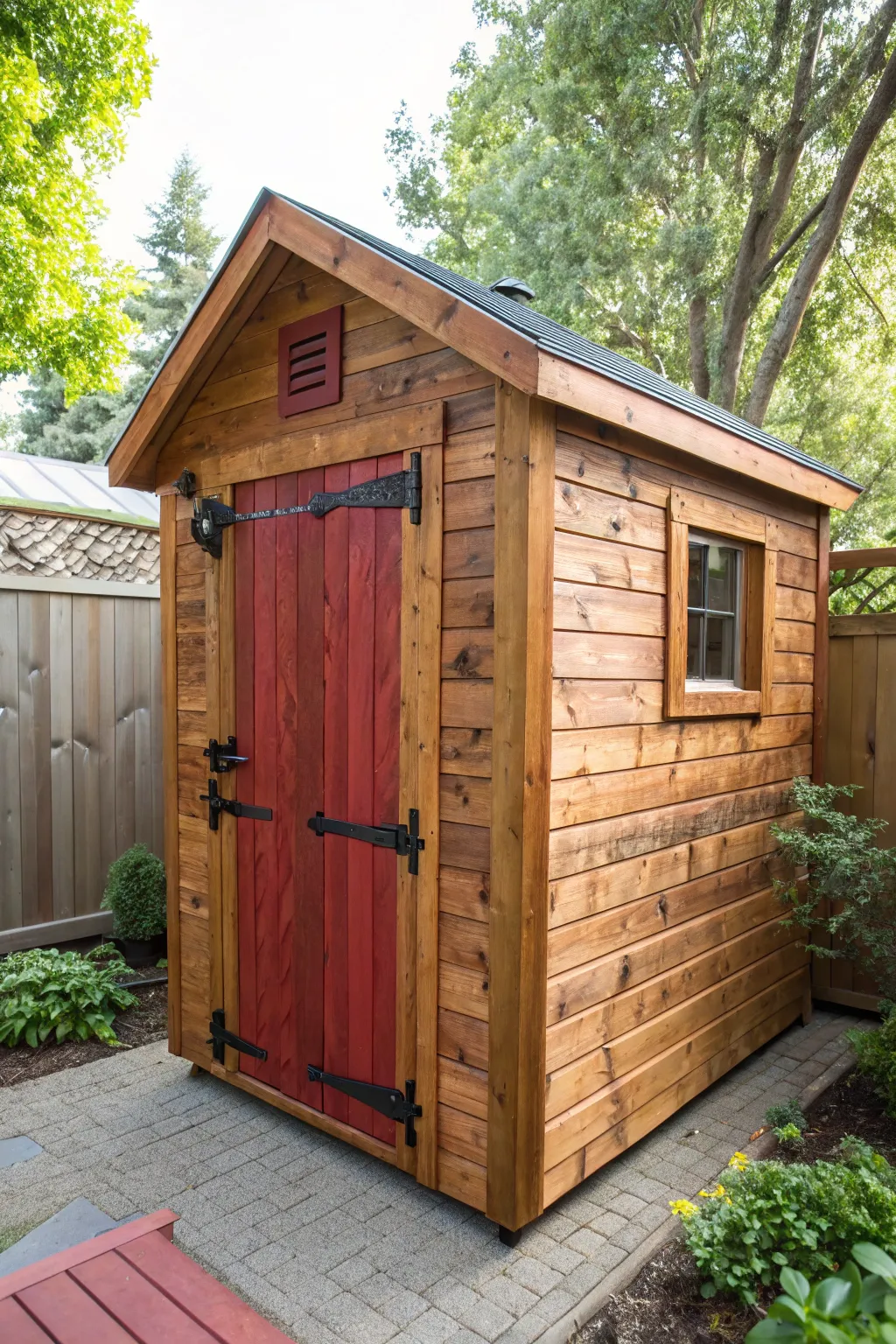 Discover the art of minimalism with this compact yet functional wooden shed, perfect for any small backyard space.