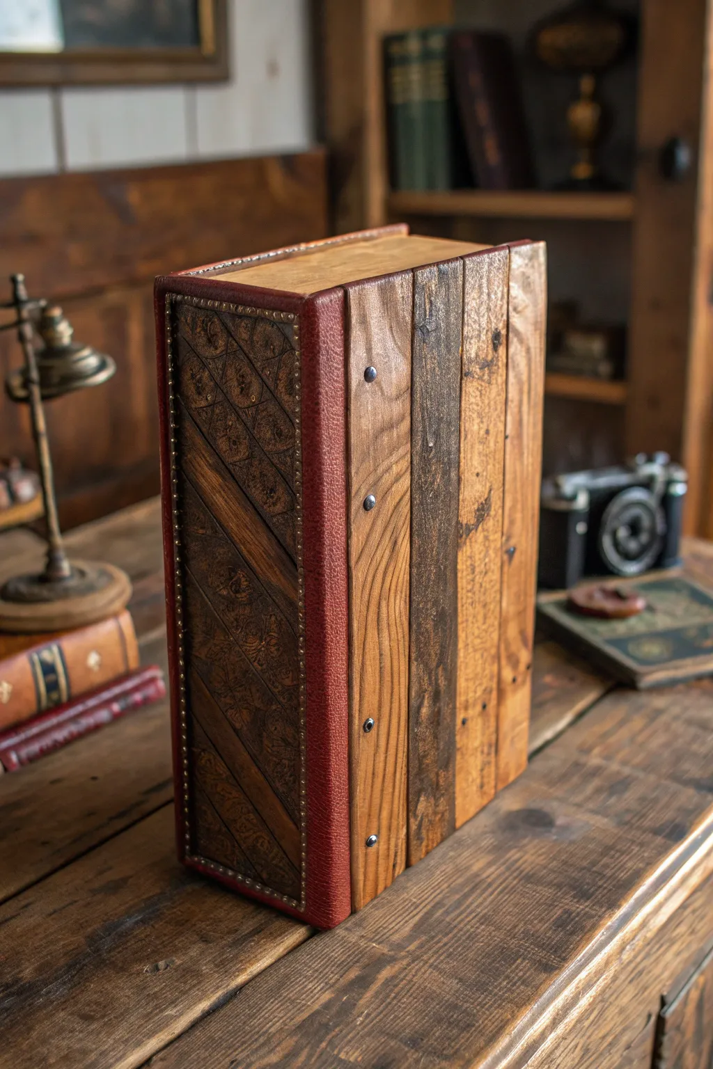 Embrace the story of reclaimed wood with this charming handcrafted book box. Bring rustic elegance to your space.