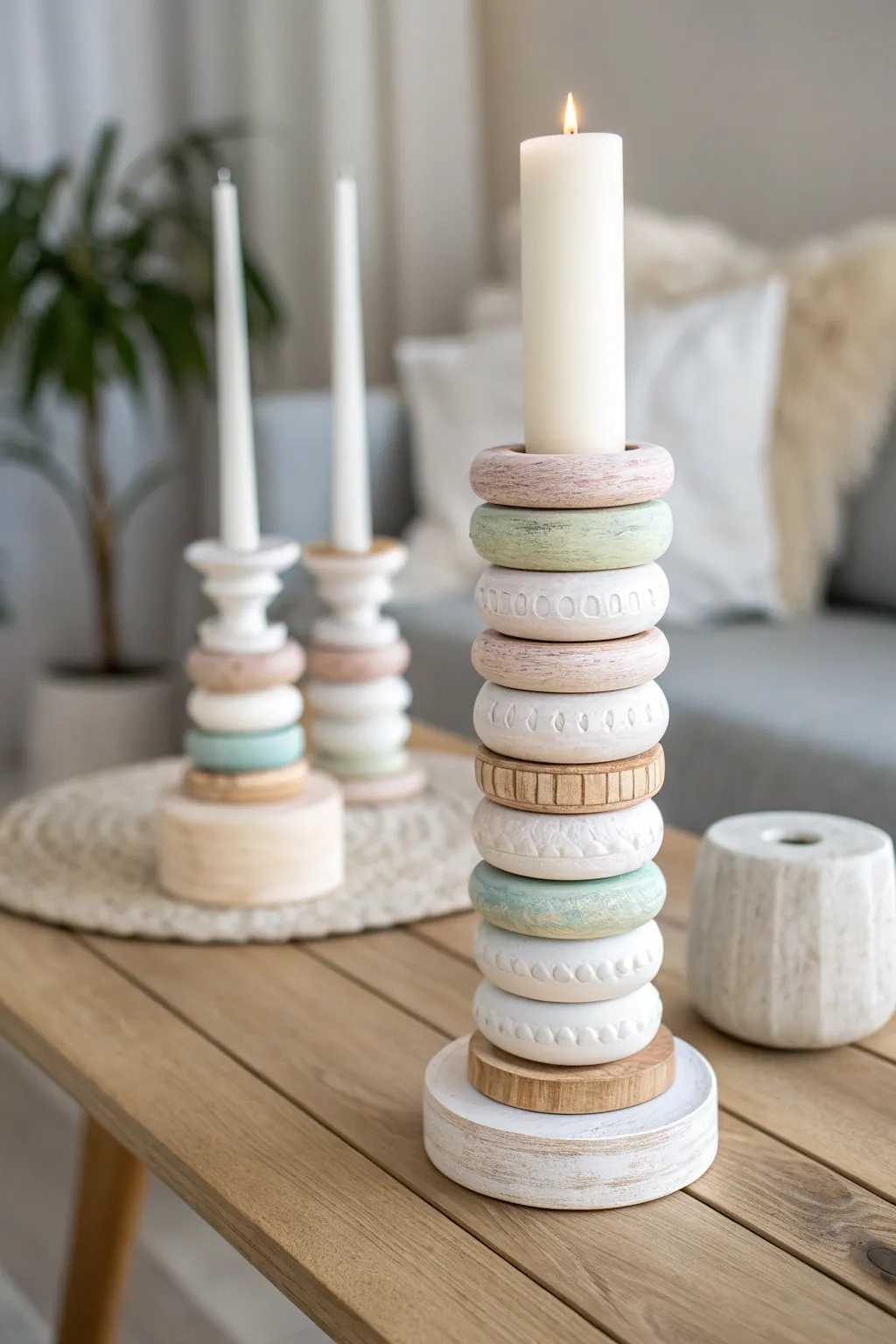 Transform your wooden curtain rings into charming candle holders for a touch of minimalist elegance. 🌿✨