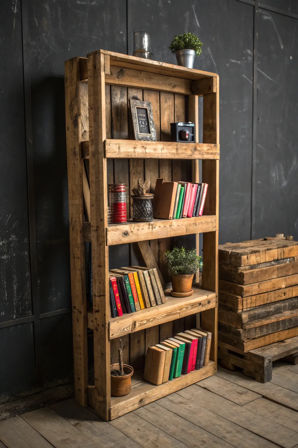 Transform your space with this handcrafted pallet bookshelf – where rustic charm meets practical elegance.