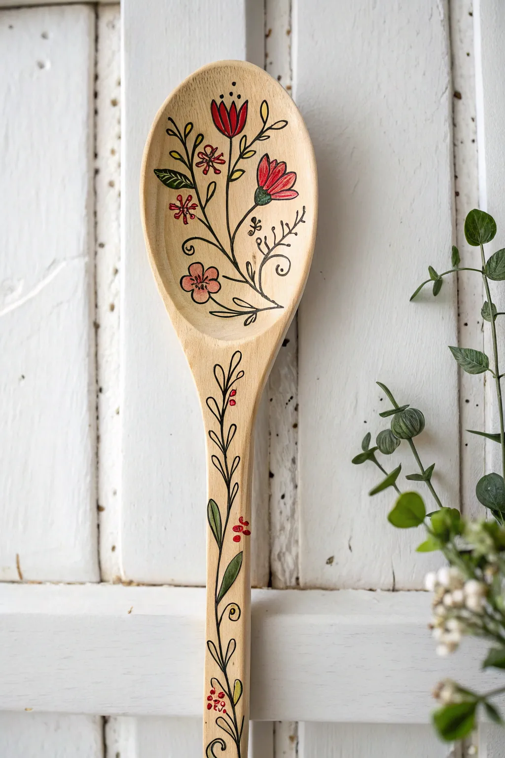 Transform your kitchen with these beautifully painted wooden spoons, where nature's elegance meets minimalist charm.