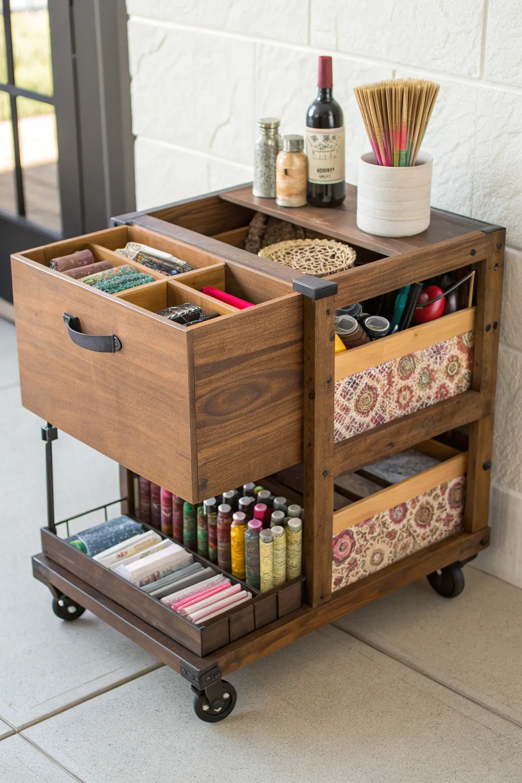 Transform your space with this stylish mobile storage cart—where craftsmanship meets convenience!