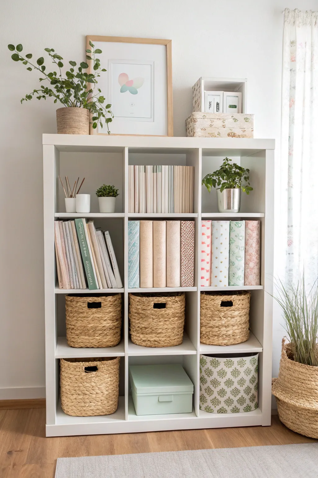 Elevate your scrapbooking setup with sleek and stylish Kallax shelves—where Scandinavian minimalism meets Boho charm.