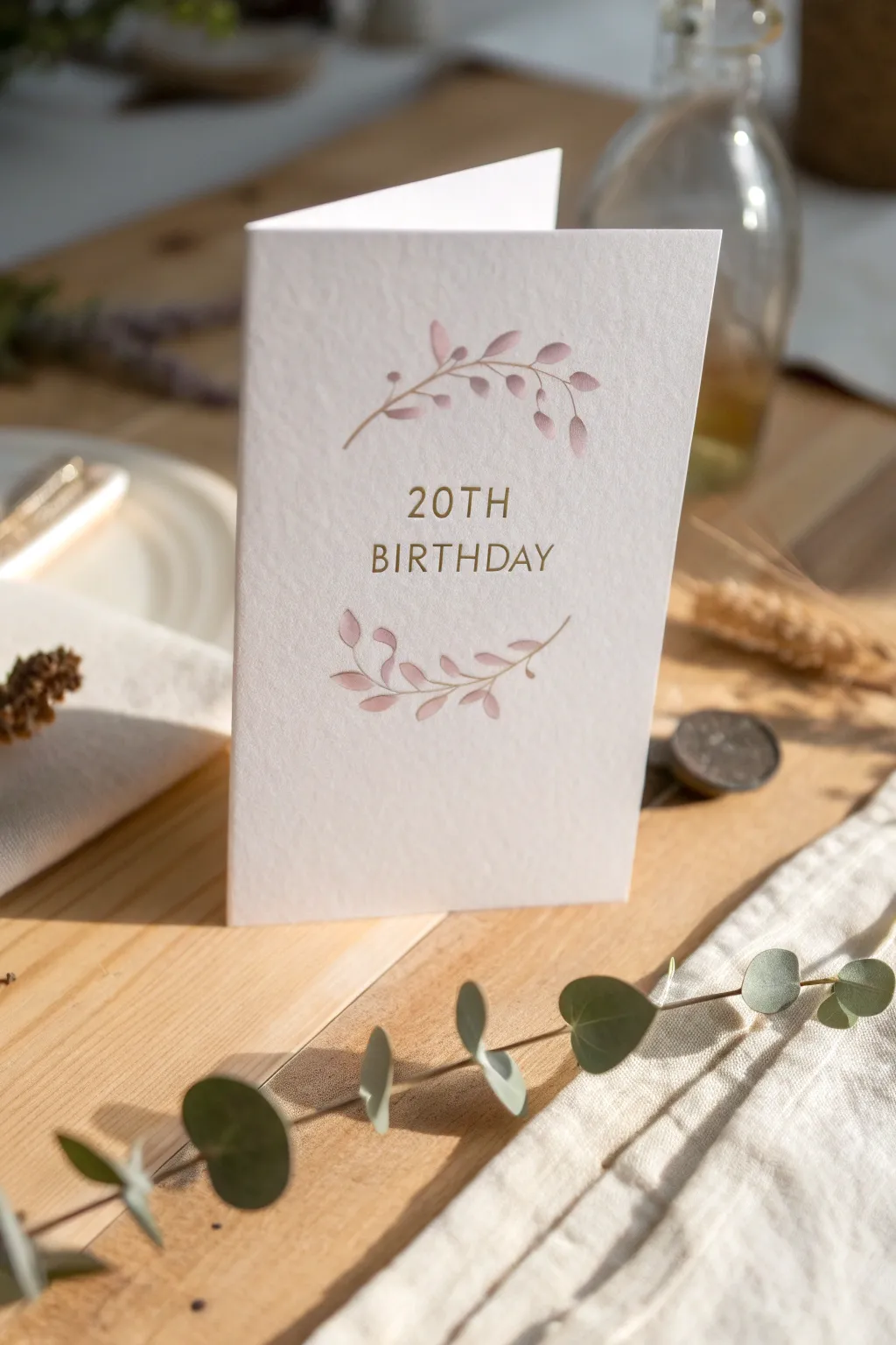 Elevate the celebration with a personalized touch: a beautifully crafted 20th birthday card.