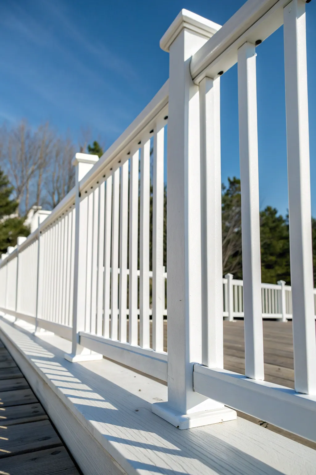 Transform your outdoor space with the timeless elegance of bright white deck railings.