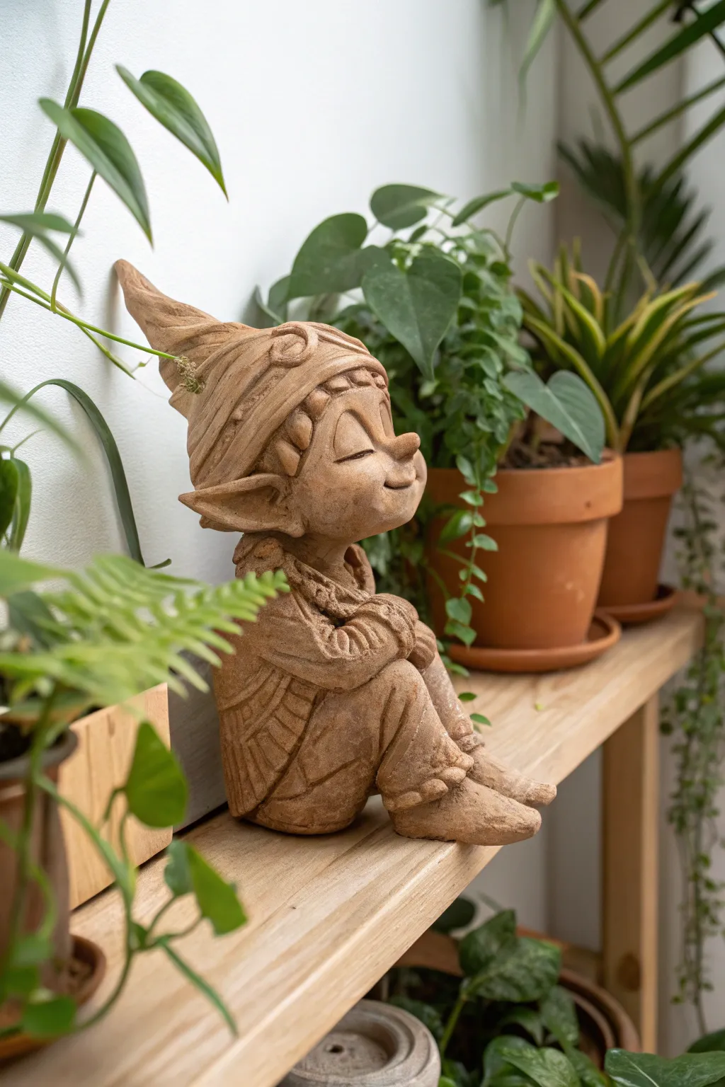 Whimsical clay elf: a charming guardian of your green sanctuary.