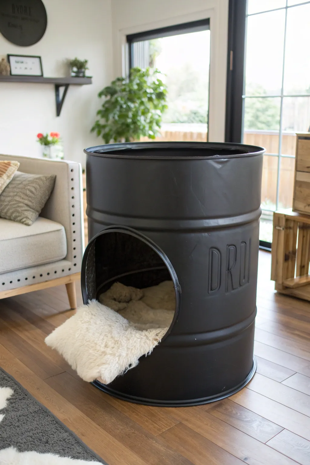 Transform a 55-gallon drum into the ultimate pet haven for your furry friend!