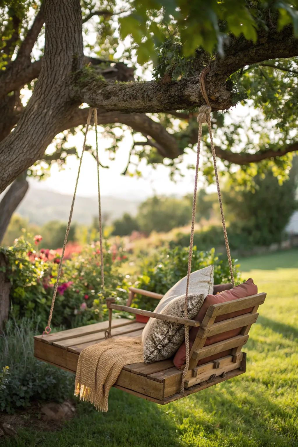 Find your perfect escape with this charming pallet swing, where relaxation meets rustic beauty.