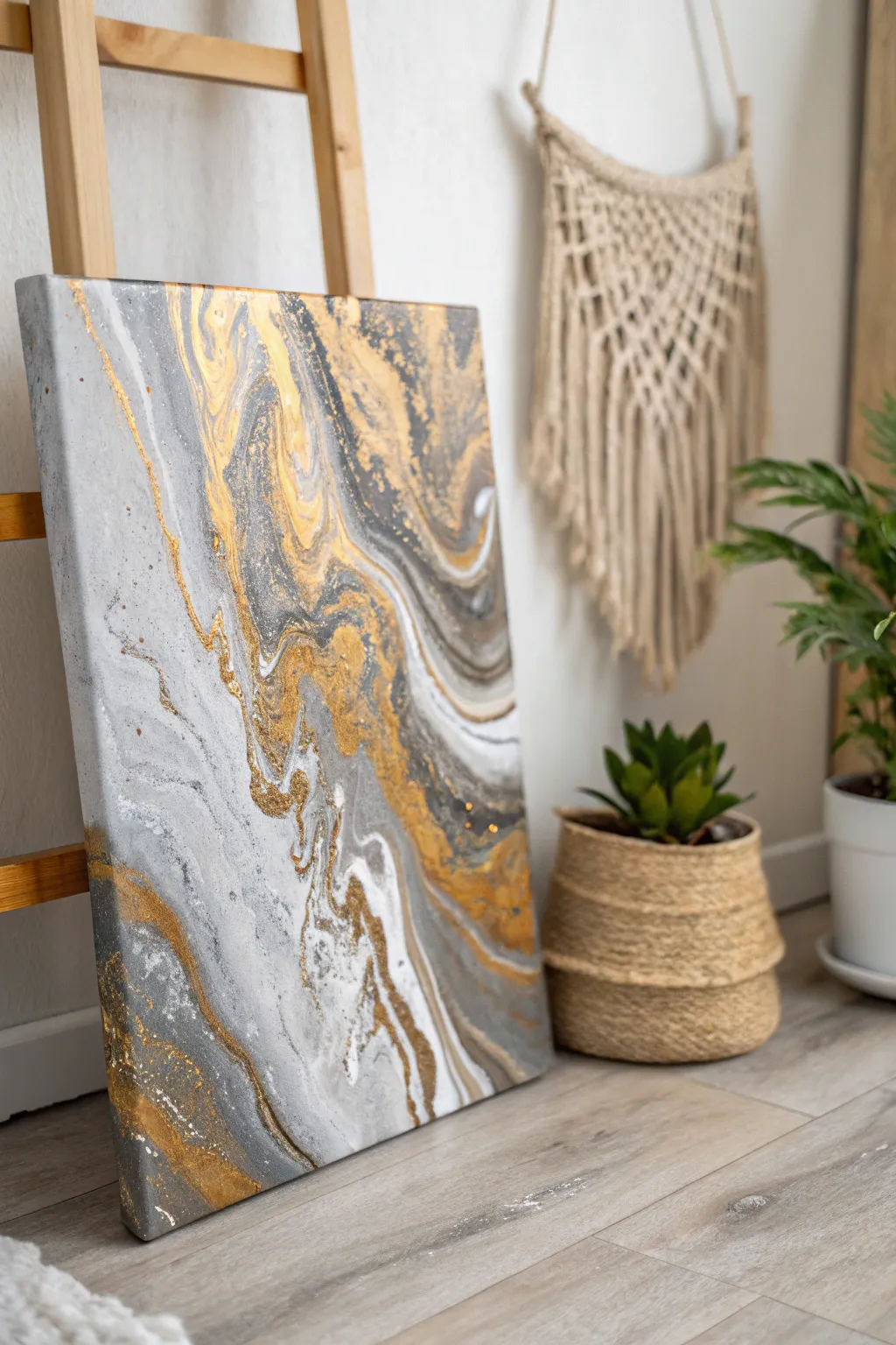 Dive into the dance of metallic marvels with this stunning acrylic pour masterpiece.