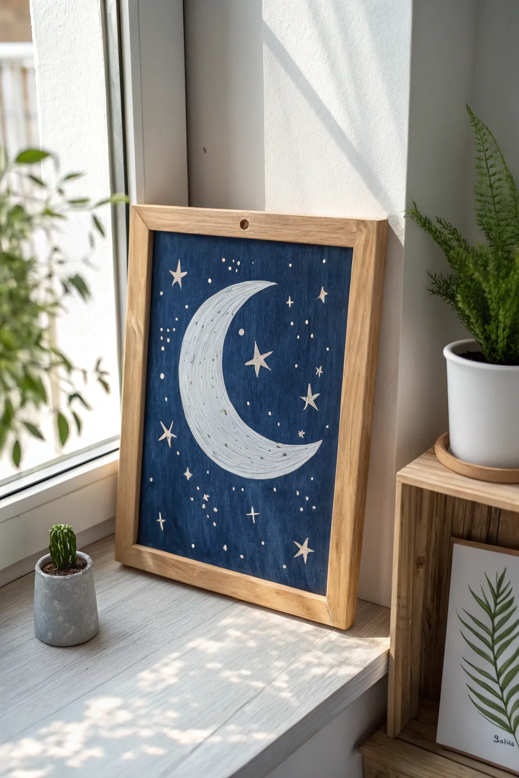Explore the magic of the cosmos with this enchanting celestial painting, where simplicity meets the wonders of the universe.