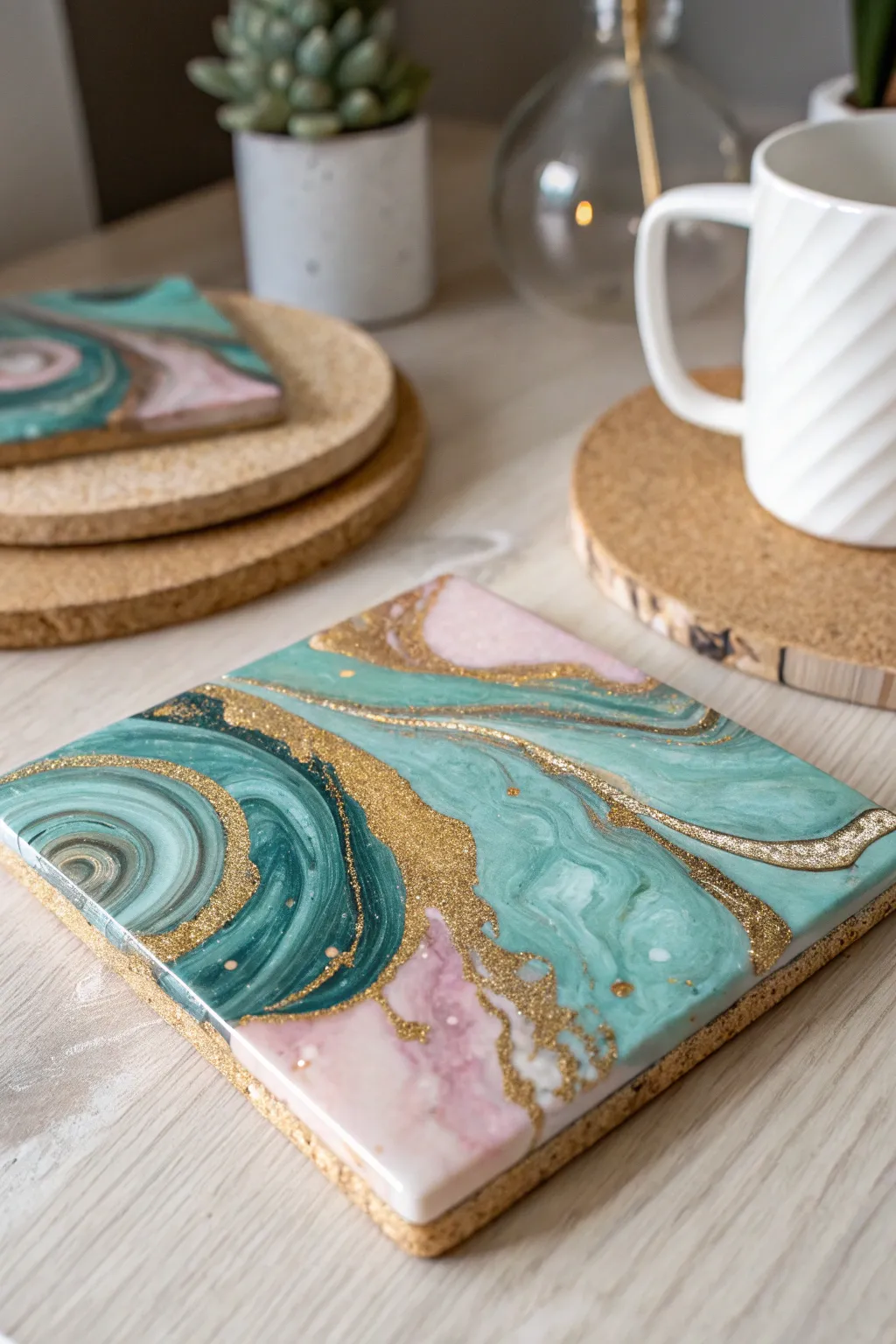 Elevate your coffee table with the mesmerizing beauty of handcrafted tile coasters, where art meets function.