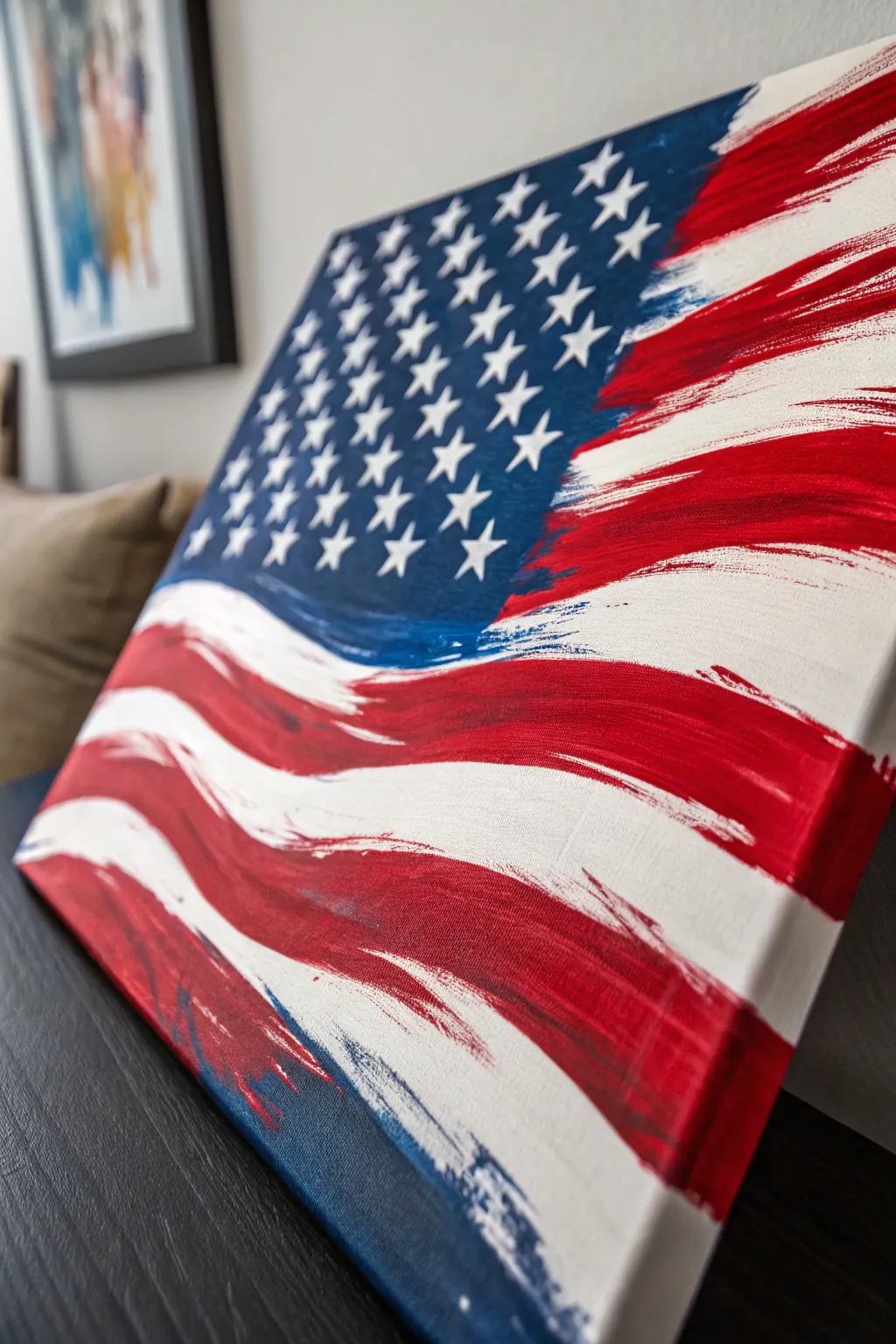 Bold and Modern: A fresh take on the American flag with abstract brush strokes.