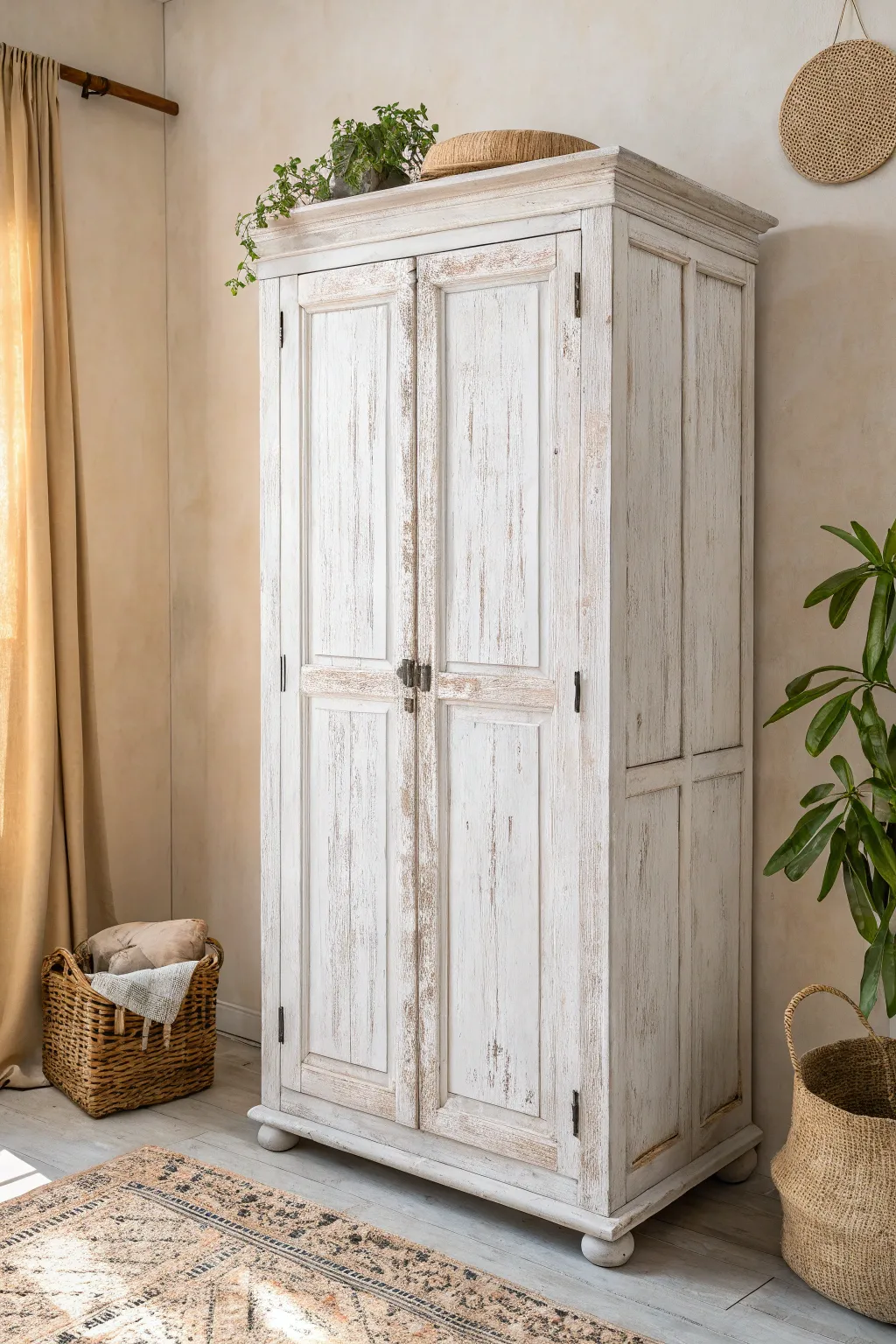 Embrace the warmth of rustic charm with a shabby chic armoire makeover.