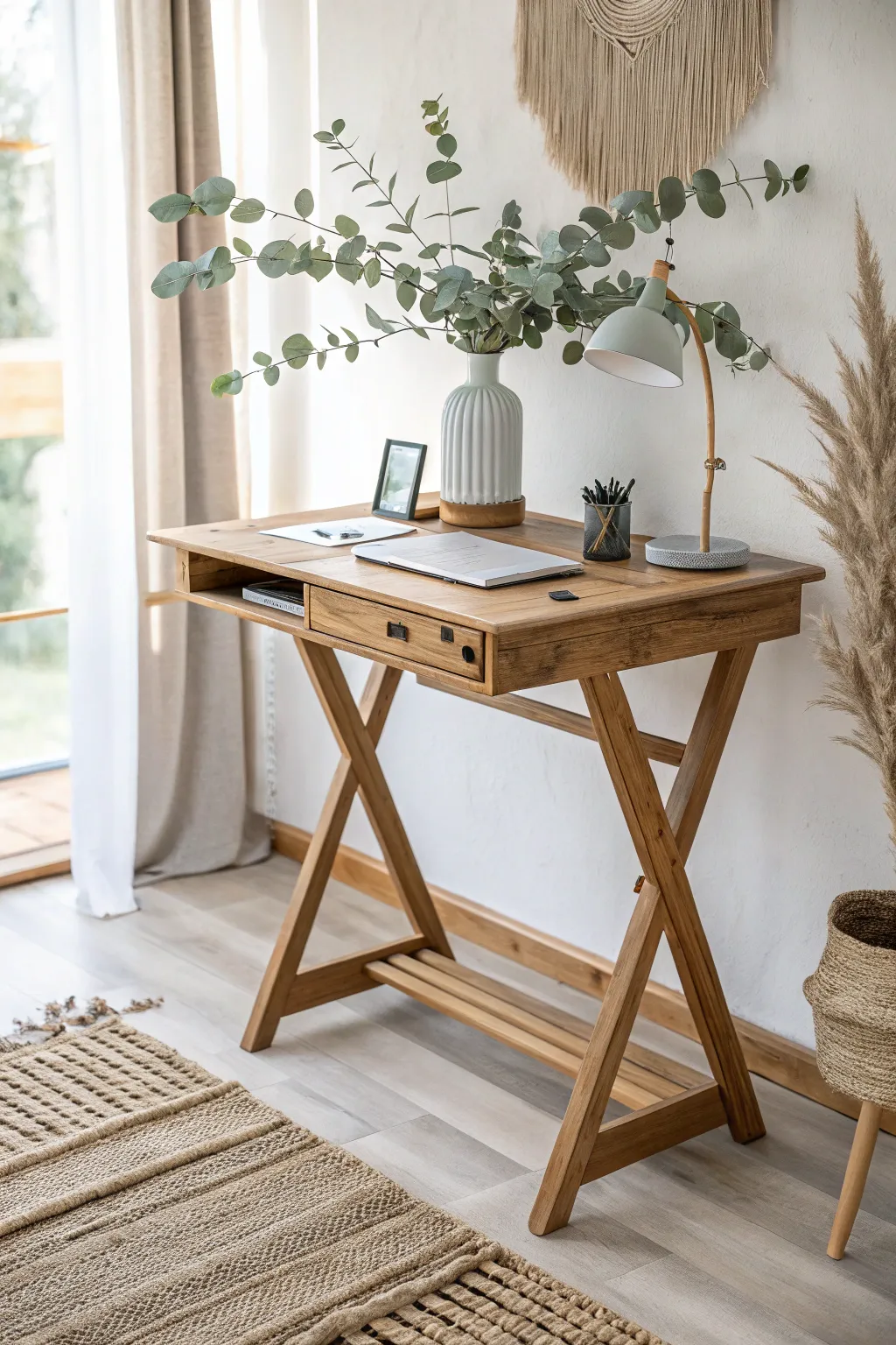 Elevate your creativity with a standing desk that marries minimalist elegance with natural beauty.