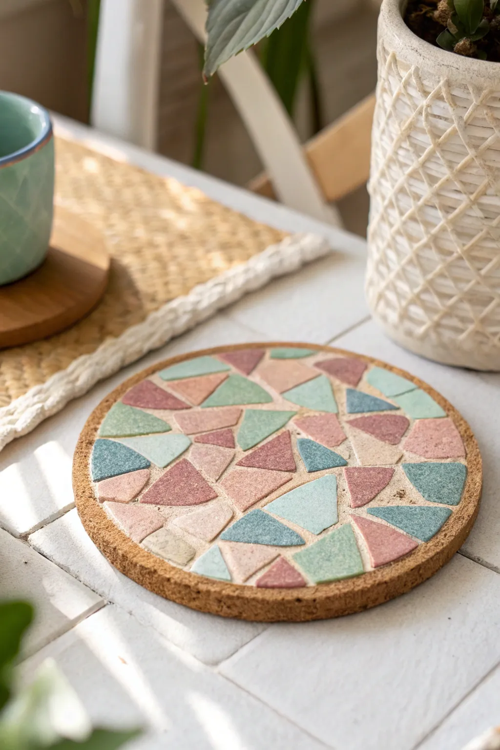Elevate your coffee table with the artful charm of mosaic coasters—where Scandinavian minimalism meets boho flair.