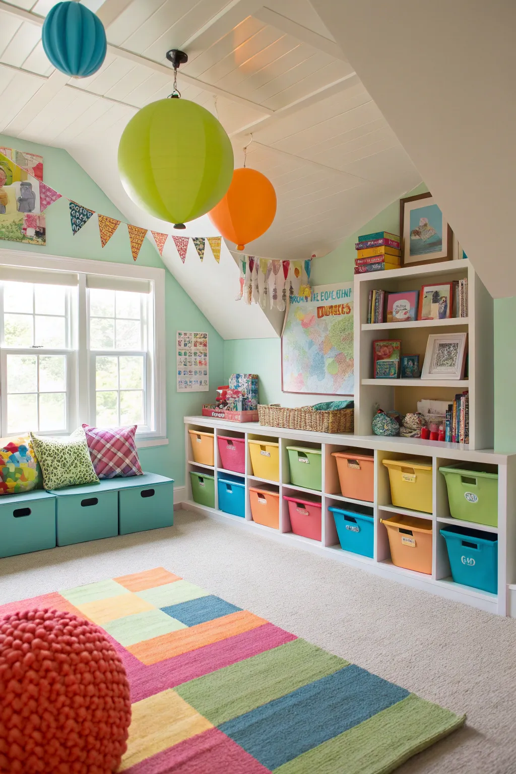 A vibrant attic playroom full of creativity and fun.