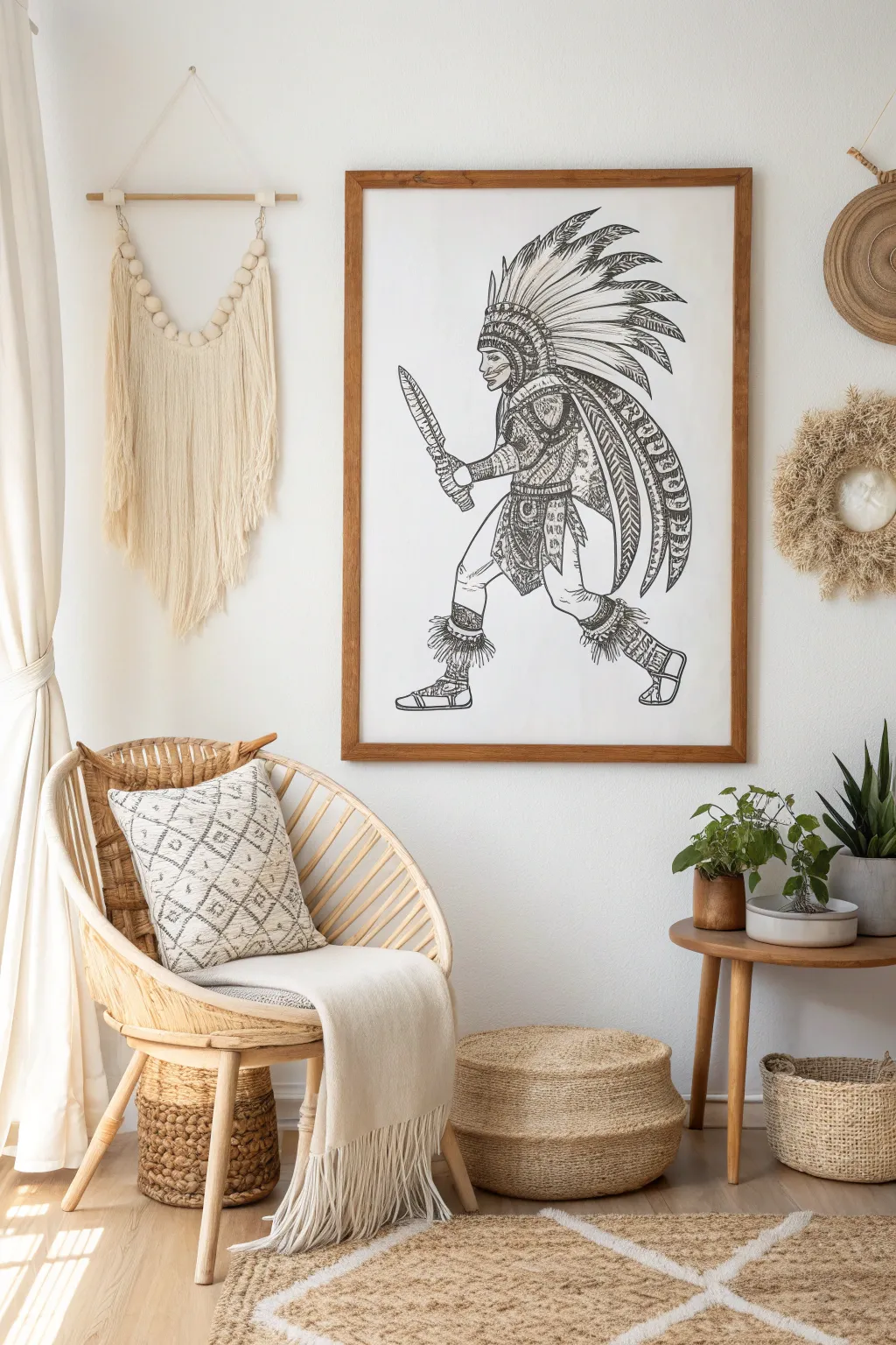 Channel the strength and courage of Aztec warriors with this stunning piece of art, perfect for inspiring resilience in a minimalist space.